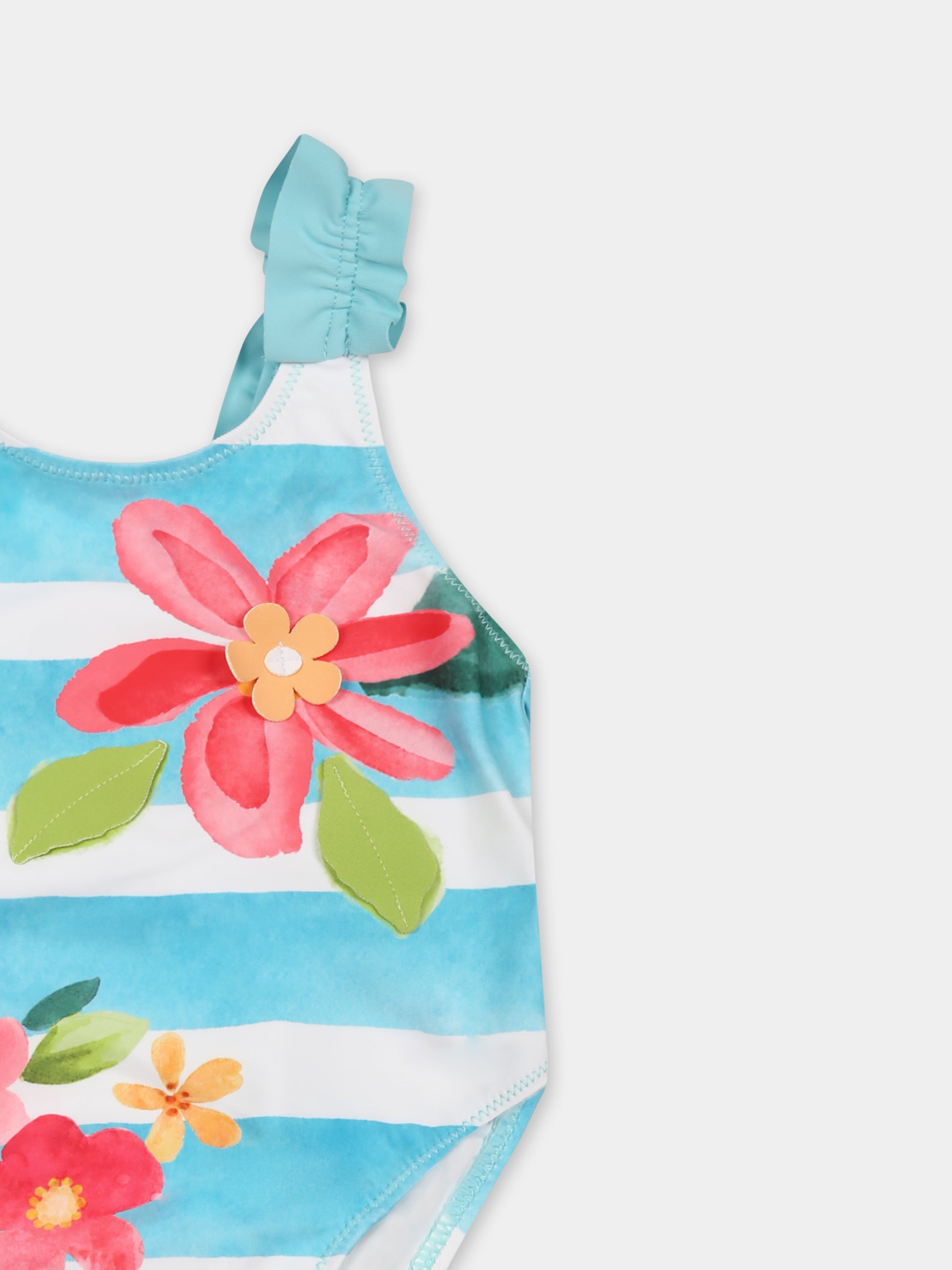 Costume intero azzurro per neonata con fiori,Mayoral,1741 071