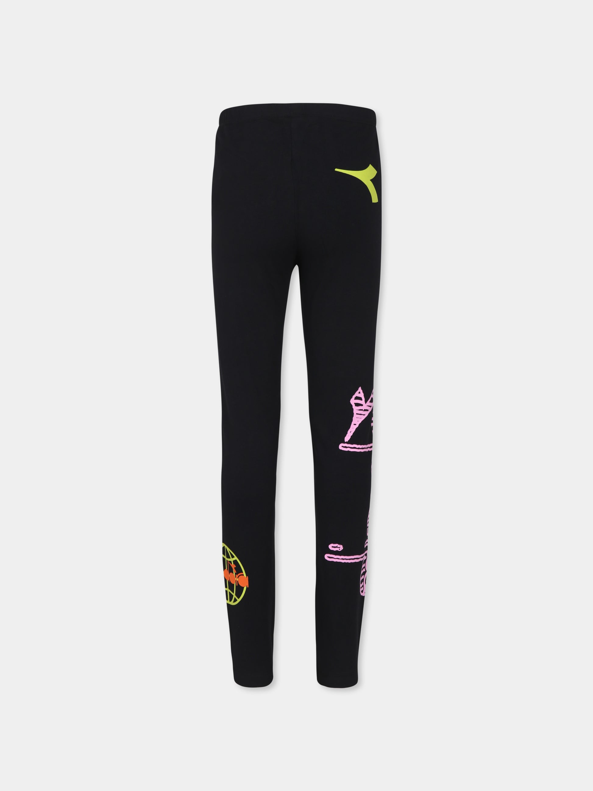 Legging neri per bambina con logo,Diadora Kids,F3DIJGLG111 110