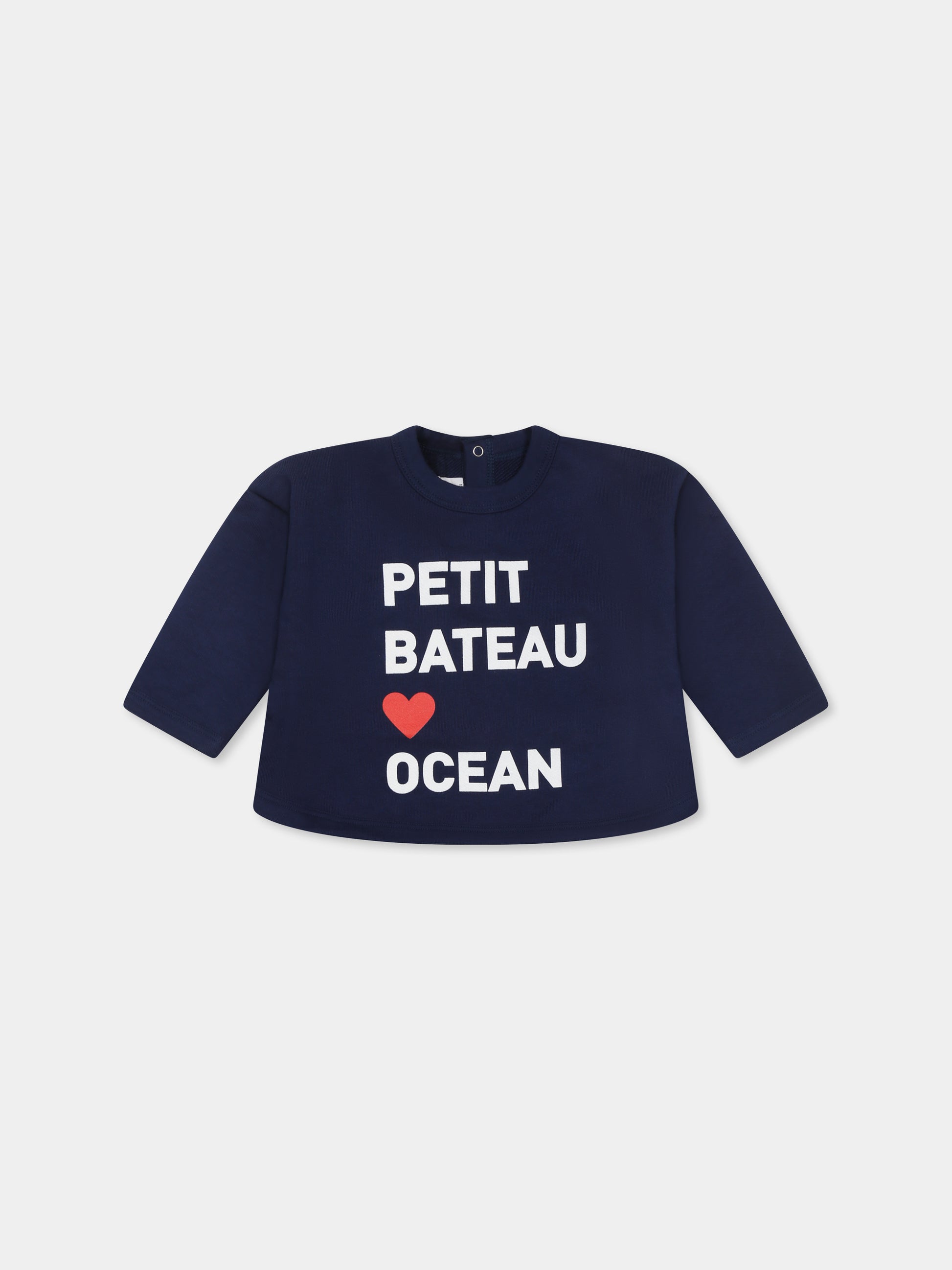 Felpa blu per neonati con logo e cuore,Petit Bateau,A0DI8 MEDIEVAL 01
