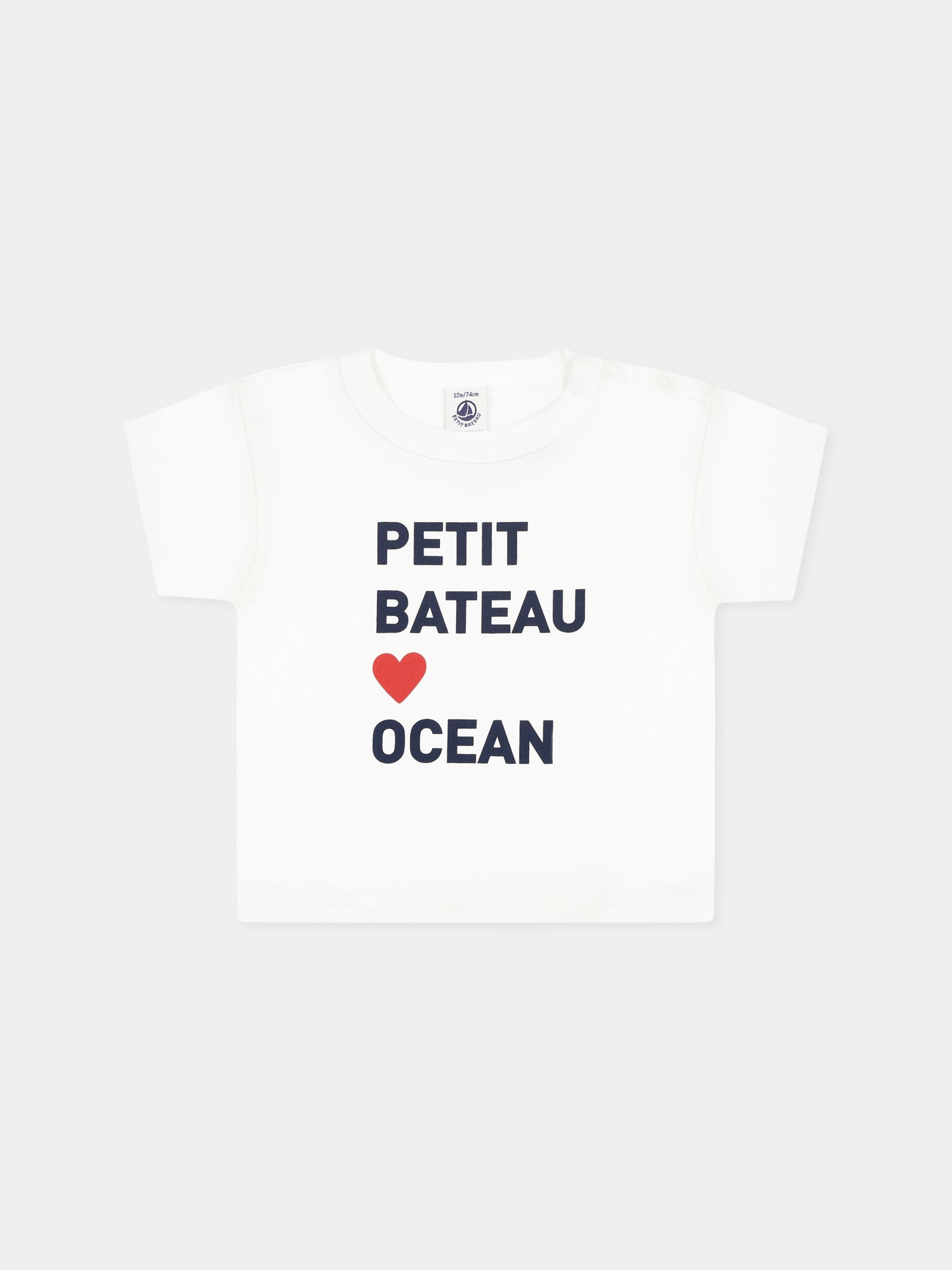 T-shirt bianca per neonati con logo e cuore,Petit Bateau,A0DI9 MARSHMALLOW 07