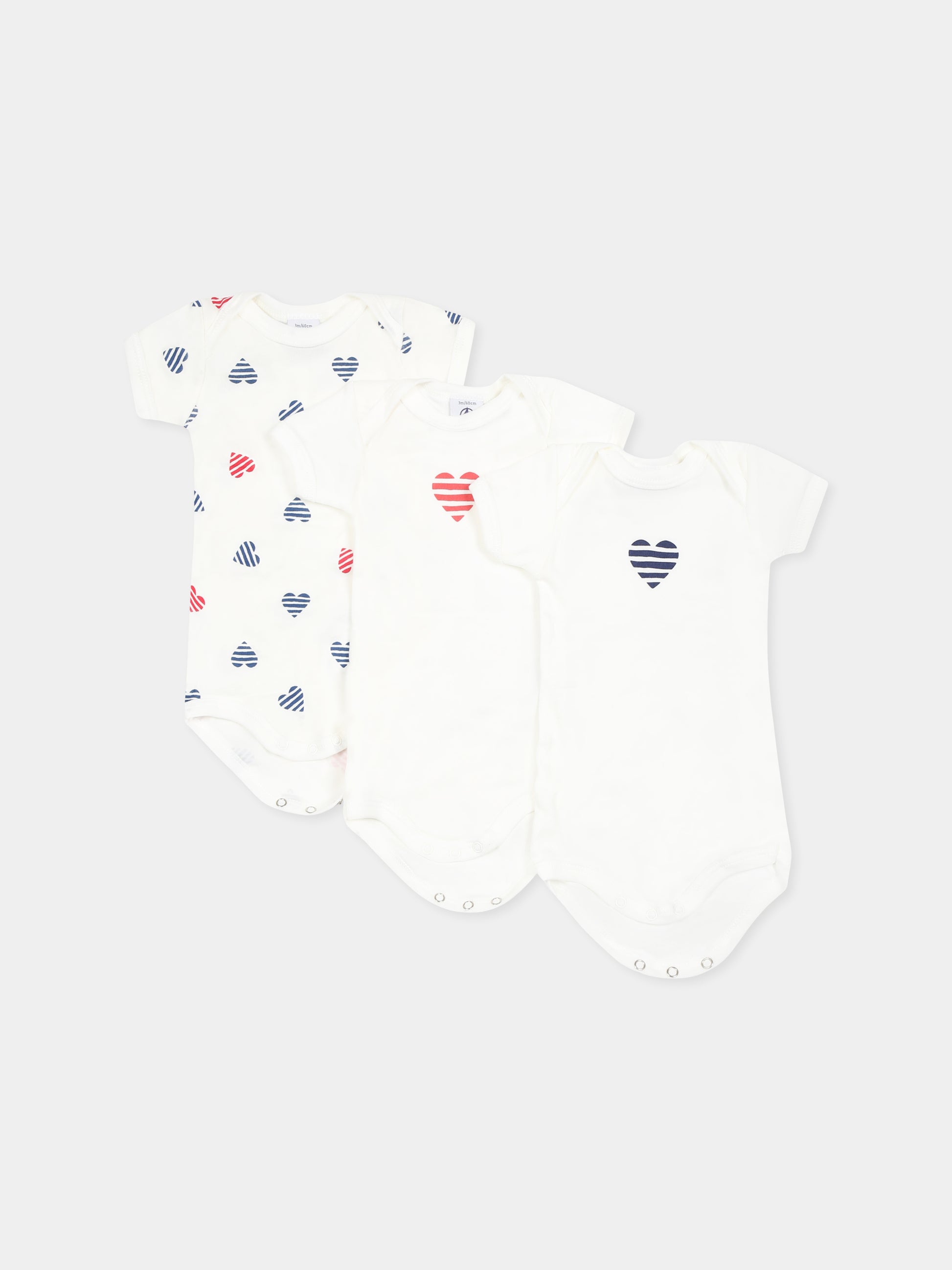 Set body bianco per neonati con cuori,Petit Bateau,A0CXD VARIANTE 1 00