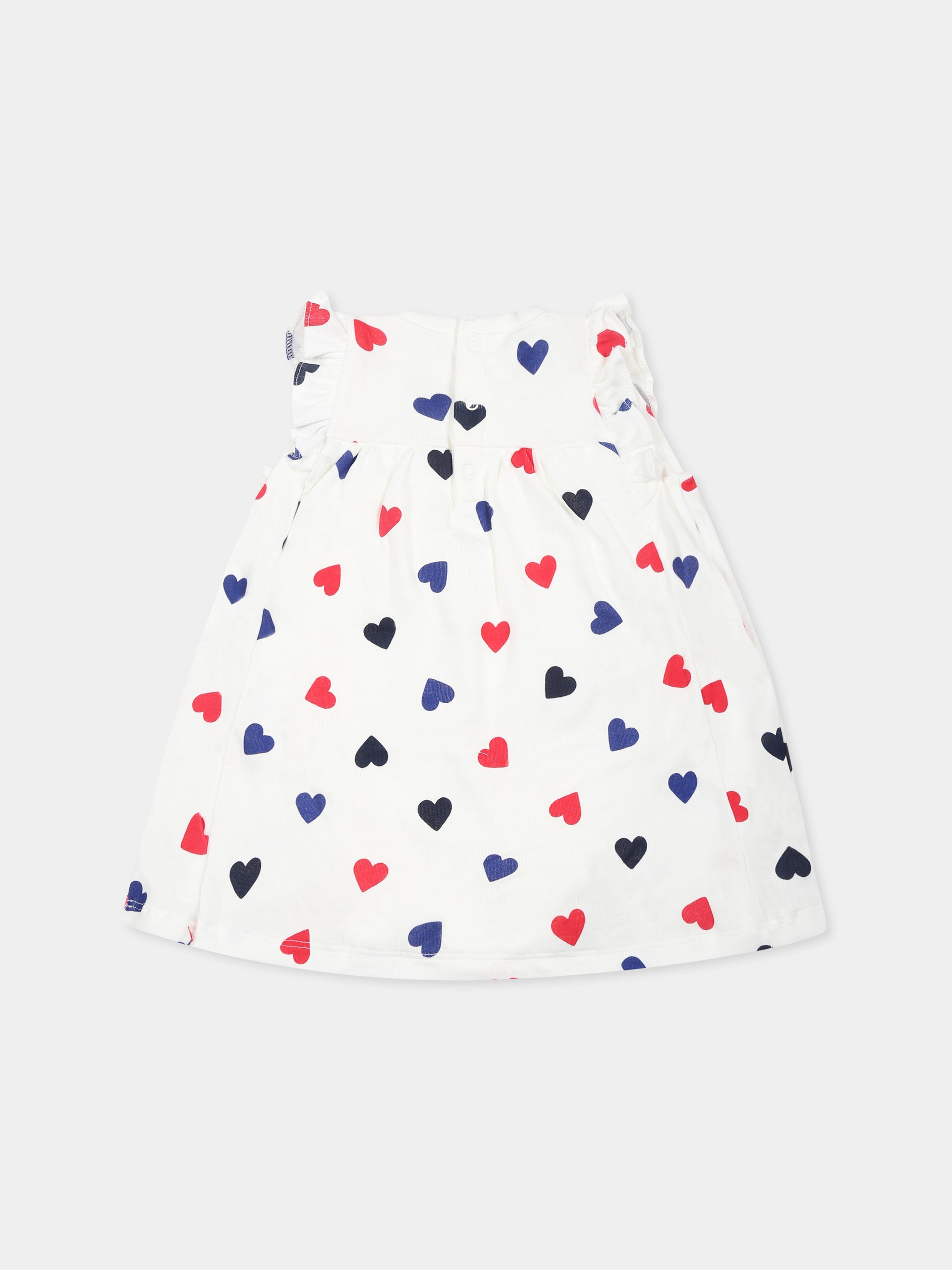 Vestito bianco per neonata con cuori,Petit Bateau,A0CH1 MARSHMALLOW/MULTICO 01