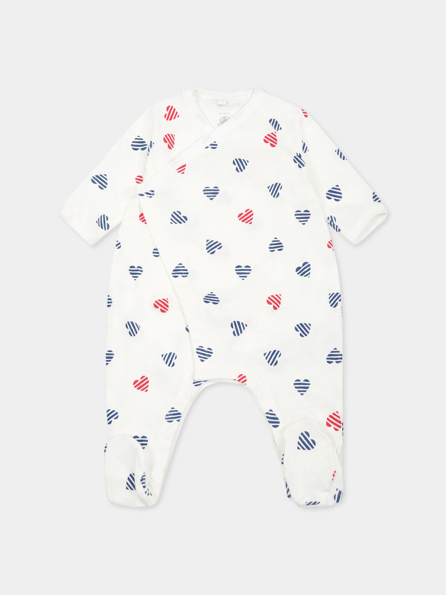 Tutina bianca per neonati con cuori all over,Petit Bateau,A0CFE MARSHMALLOW/MULTICO 01