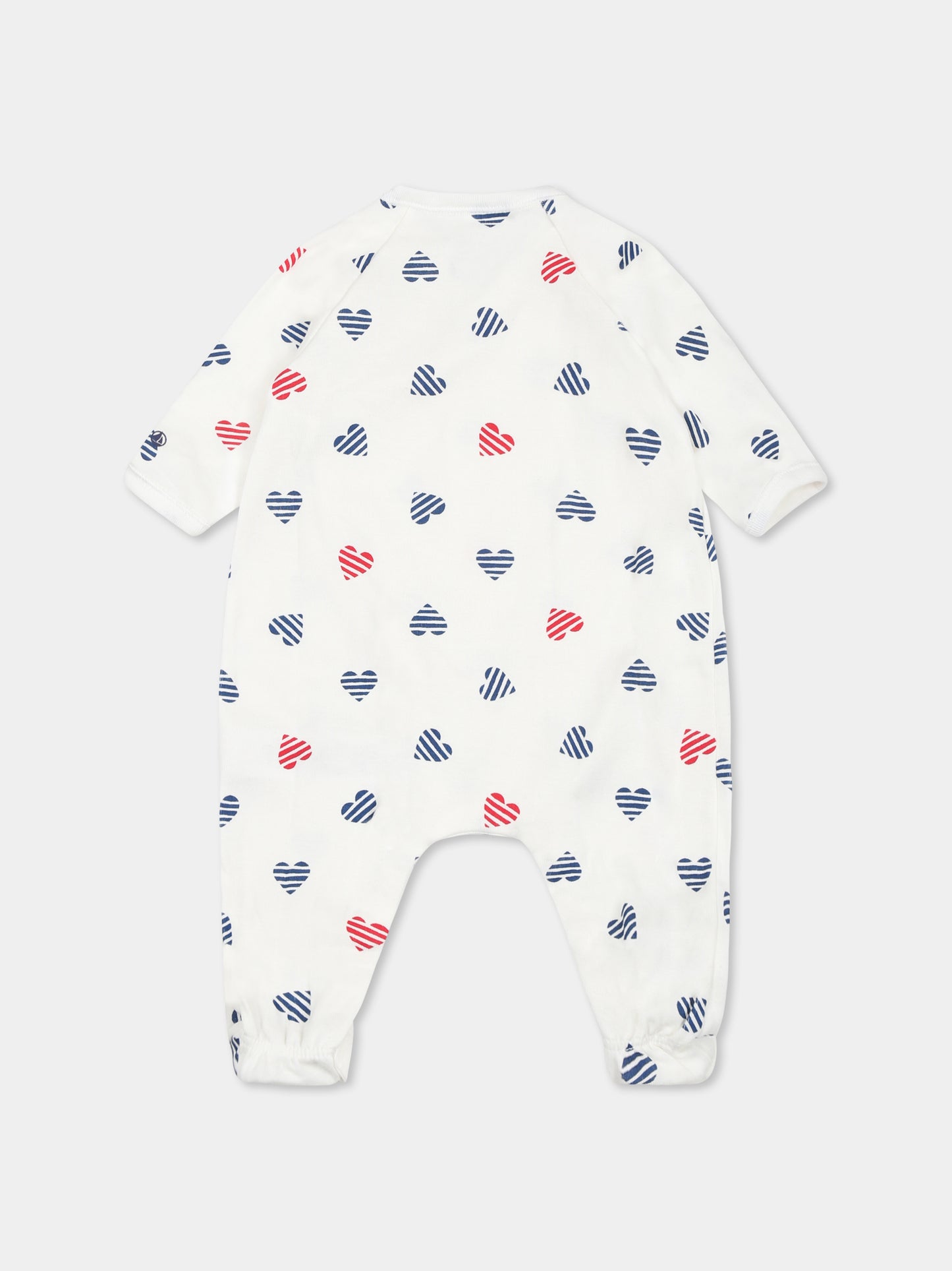 Tutina bianca per neonati con cuori all over,Petit Bateau,A0CFE MARSHMALLOW/MULTICO 01