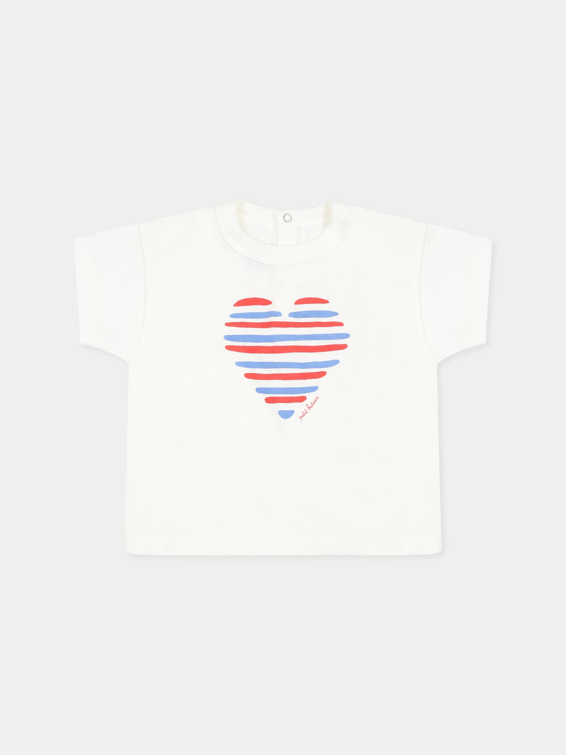 T-shirt bianca per neonati con cuore,Petit Bateau,A0CWB MARSHMALLOW/MULTICO 15