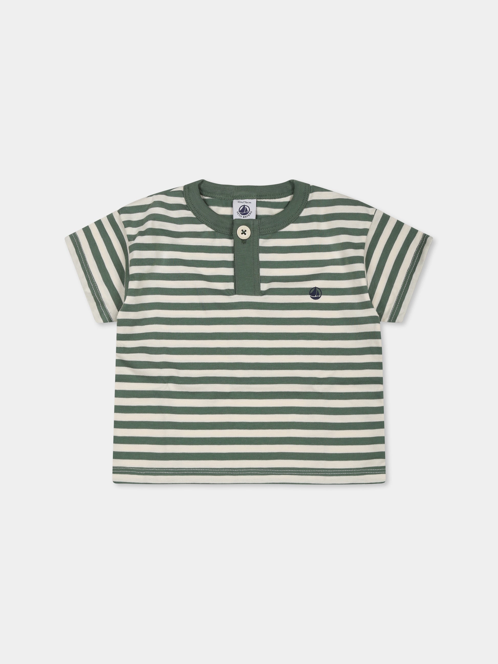 T-shirt verde per neonato,Petit Bateau,A0CWD PALMERAIE/AVALANCHE 01