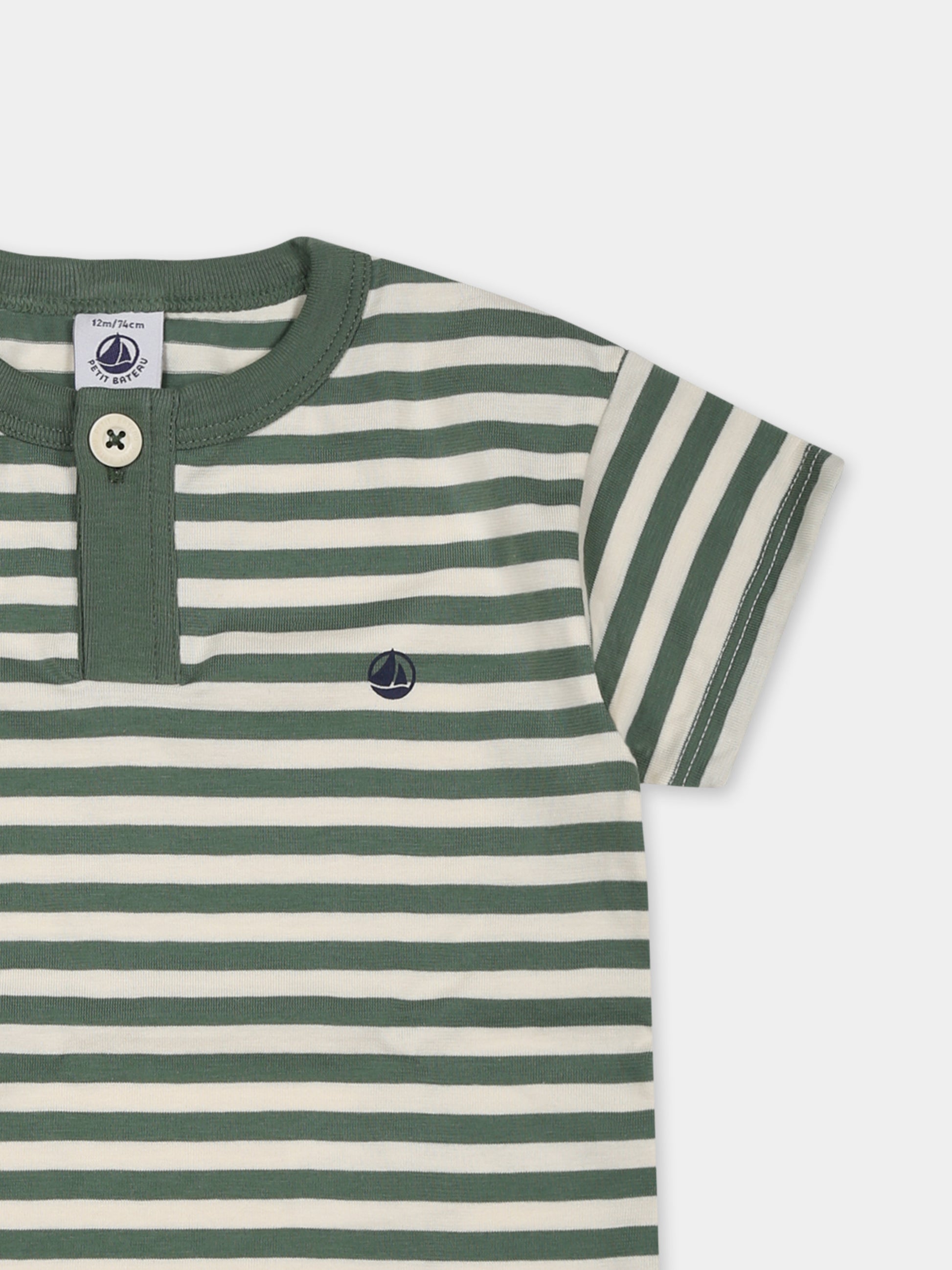 T-shirt verde per neonato,Petit Bateau,A0CWD PALMERAIE/AVALANCHE 01