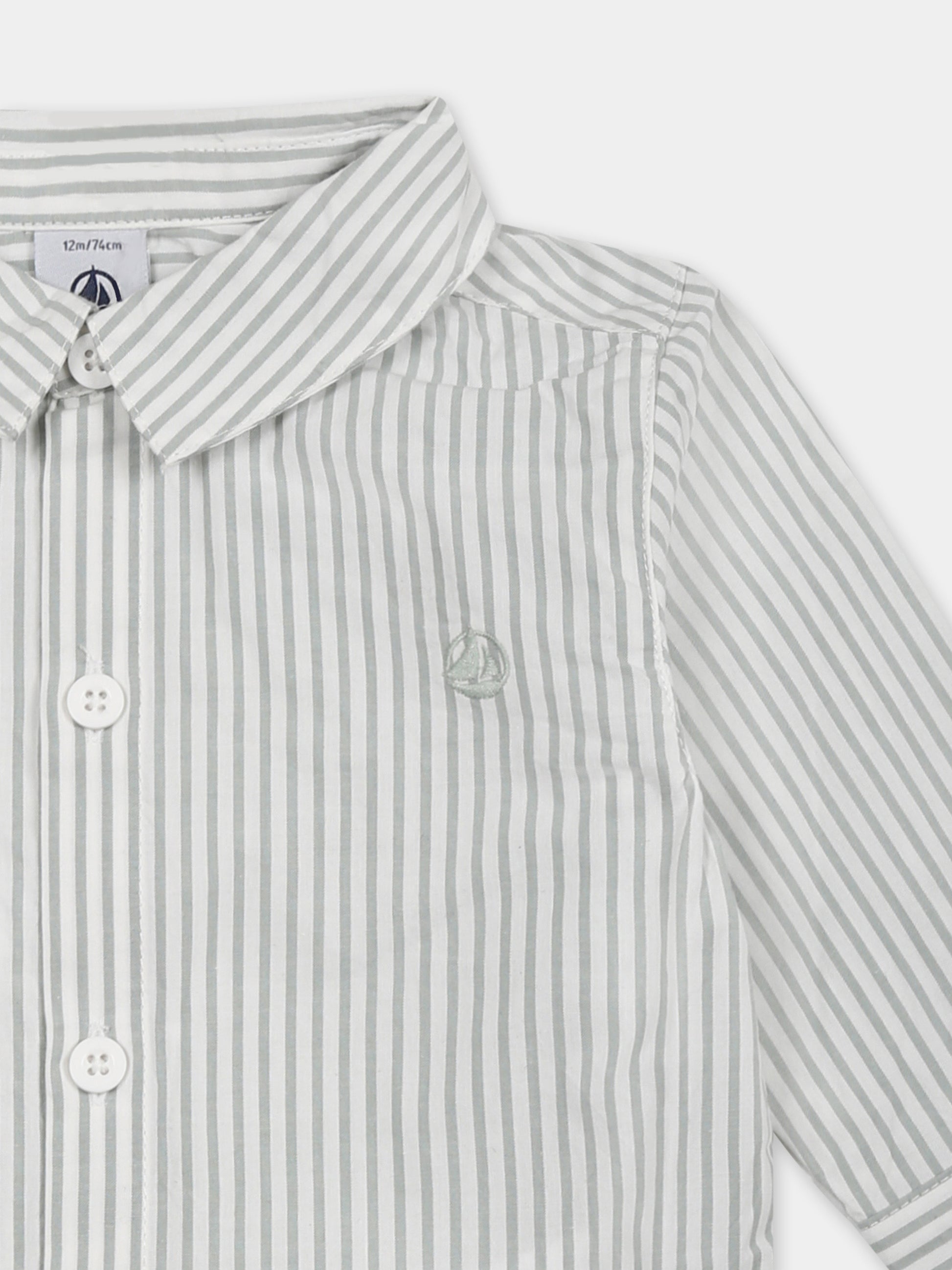 Camicia grigia per neonato con logo,Petit Bateau,A0CP9 PAUL/ECUME 09