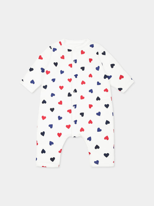 Tutina bianca per neonati con cuori all over,Petit Bateau,A0BKG MARSHMALLOW/MULTICO 01