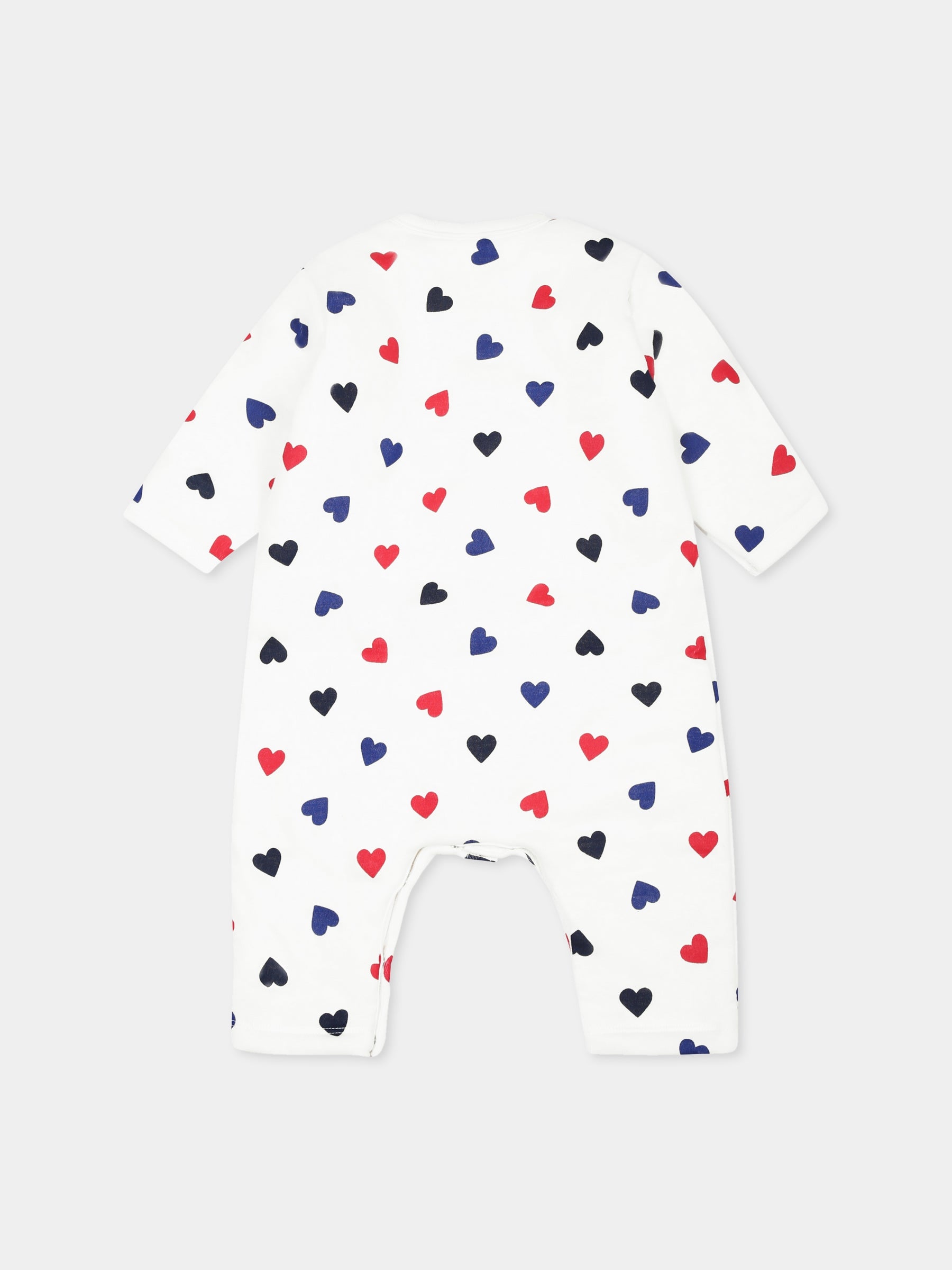 Tutina bianca per neonati con cuori all over,Petit Bateau,A0BKG MARSHMALLOW/MULTICO 01