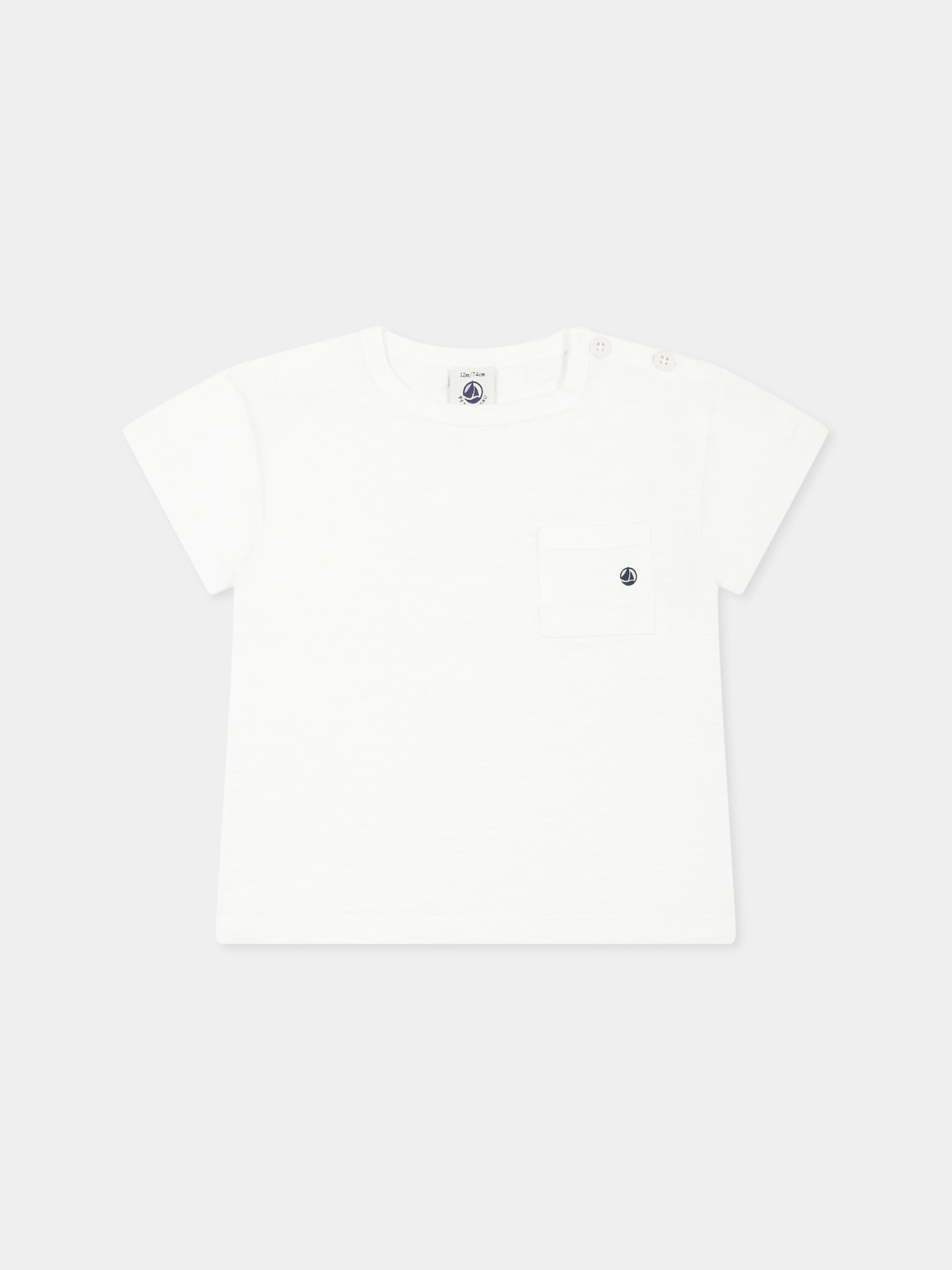 T-shirt bianca per neonato con logo,Petit Bateau,A0A0S MARSHMALLOW 09