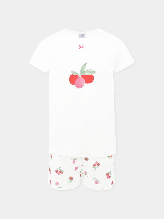 Pigiama bianco per bambina,Petit Bateau,A0D50 MARSHMALLOW/MULTICO 01