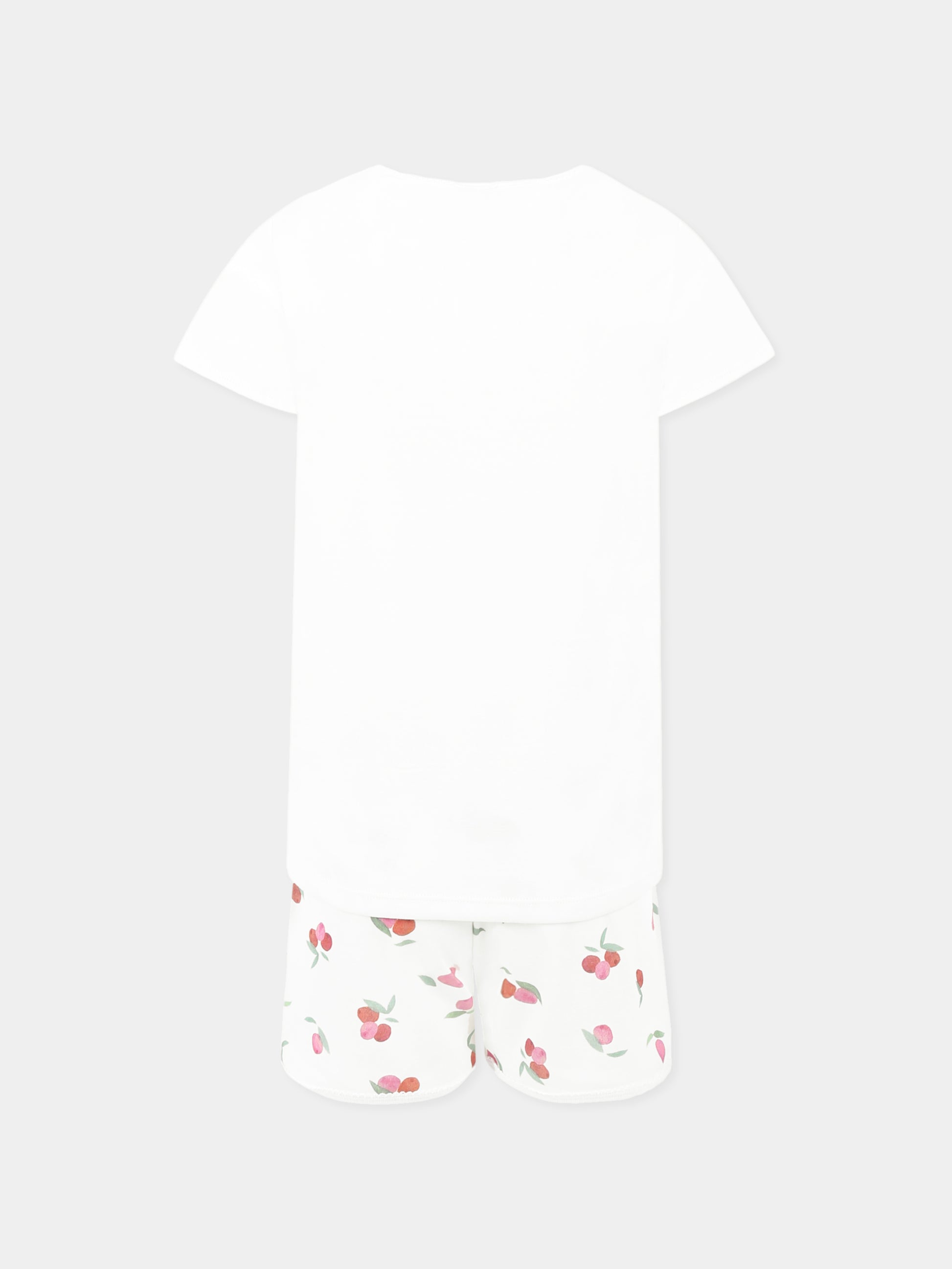 Pigiama bianco per bambina,Petit Bateau,A0D50 MARSHMALLOW/MULTICO 01