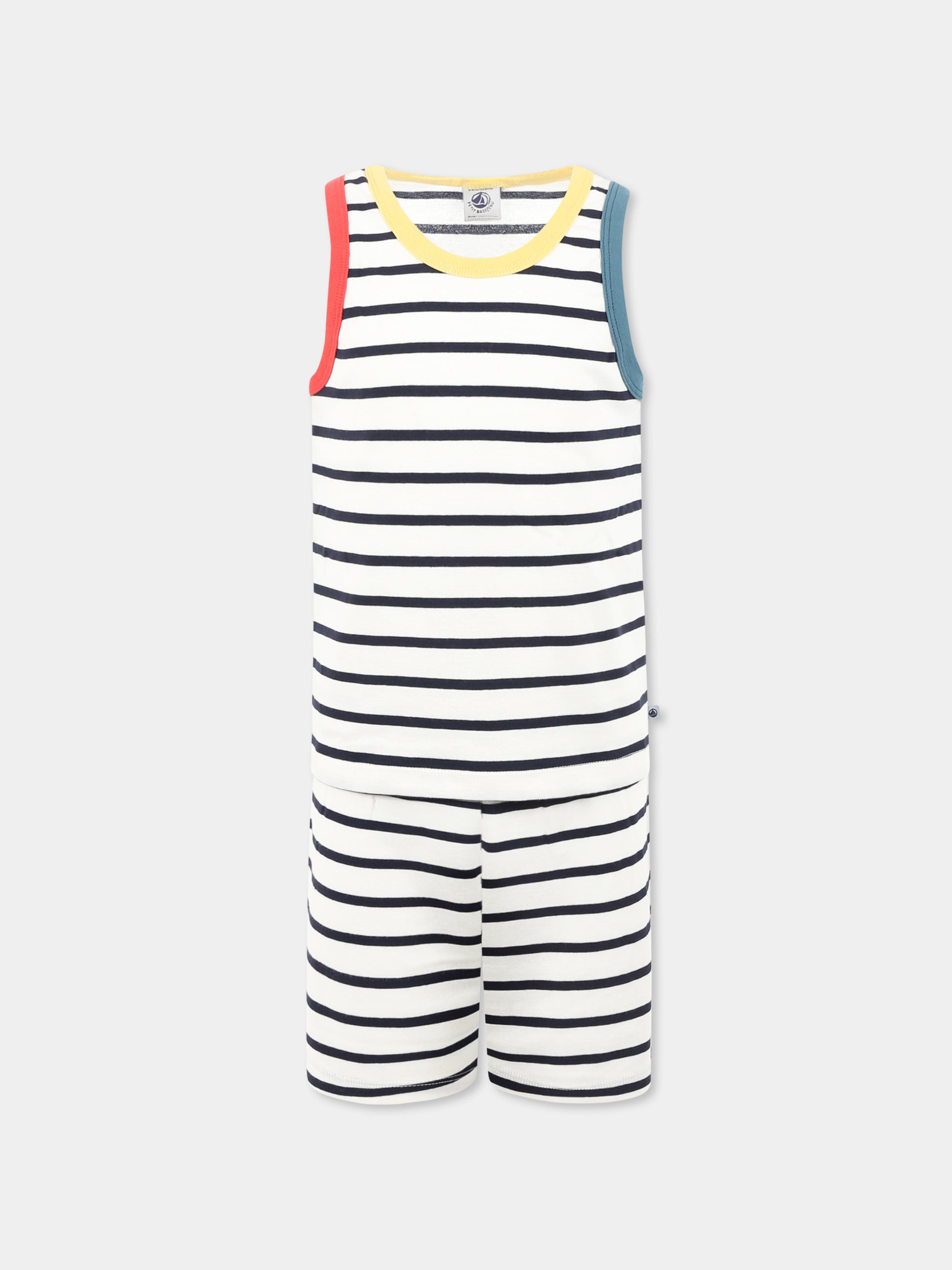 Pigiama bianco per bambino,Petit Bateau,A0CK0 MARSHMALLOW/SMOKING 01