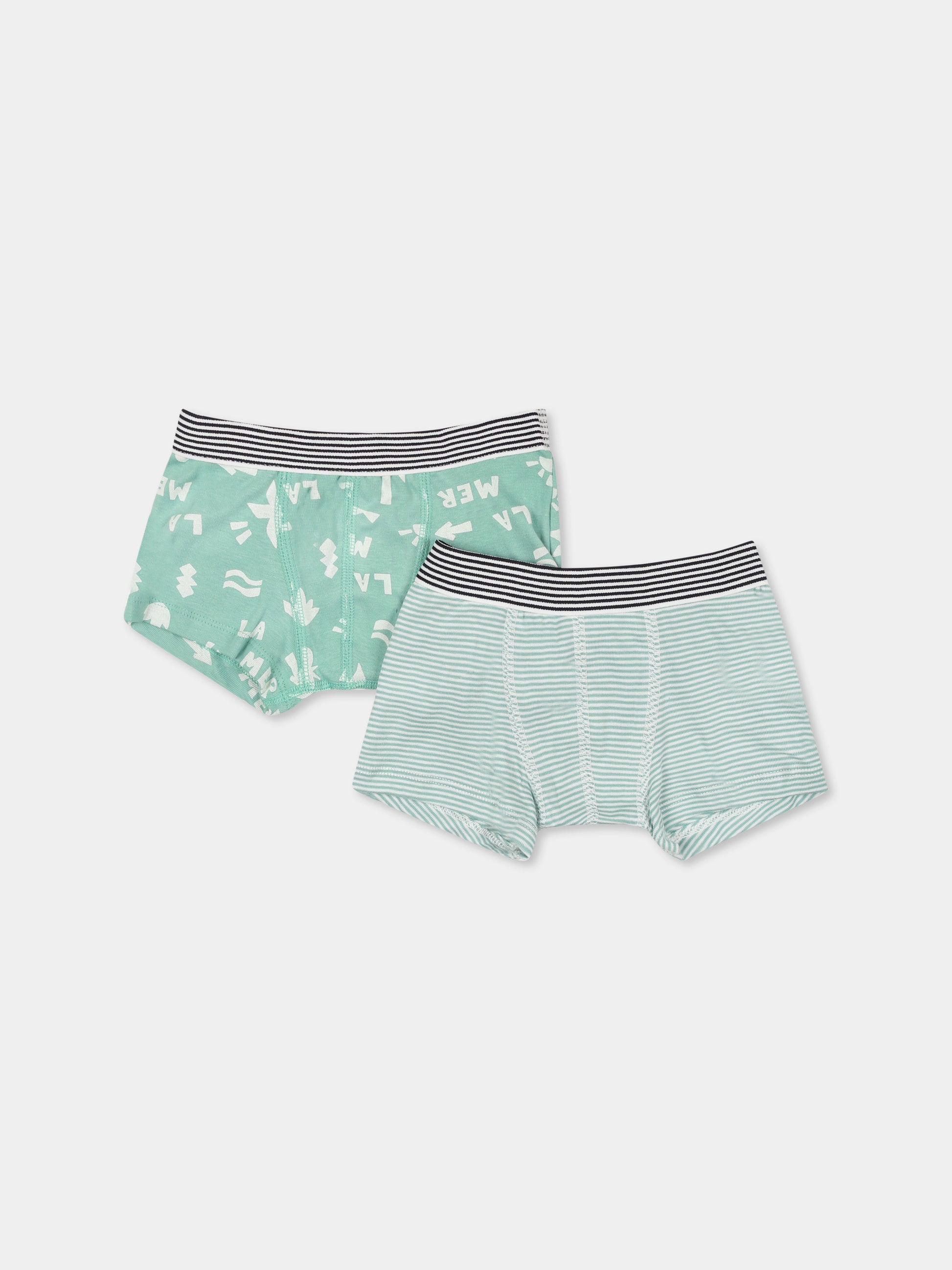 Set boxer verde per bambino con righe e stampa,Petit Bateau,A0CTK VARIANTE 1 00