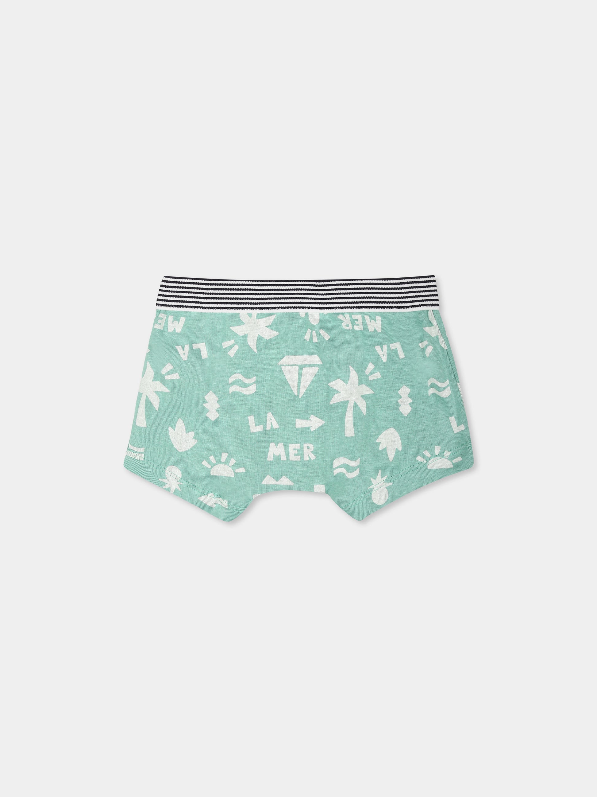 Set boxer verde per bambino con righe e stampa,Petit Bateau,A0CTK VARIANTE 1 00