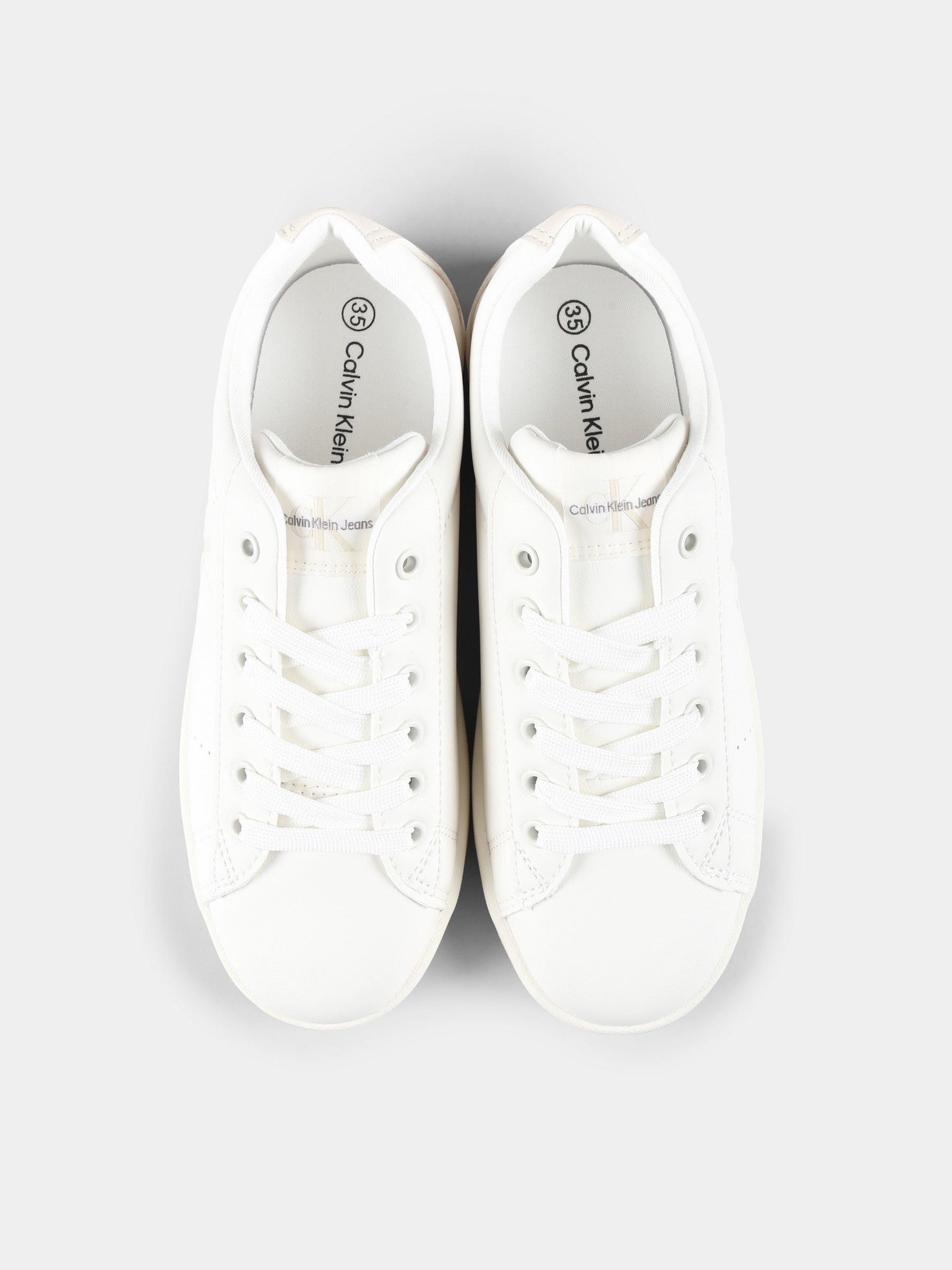 Sneakers avorio per bambini con logo,Calvin Klein Kids,V3X9 82082 1355A472
