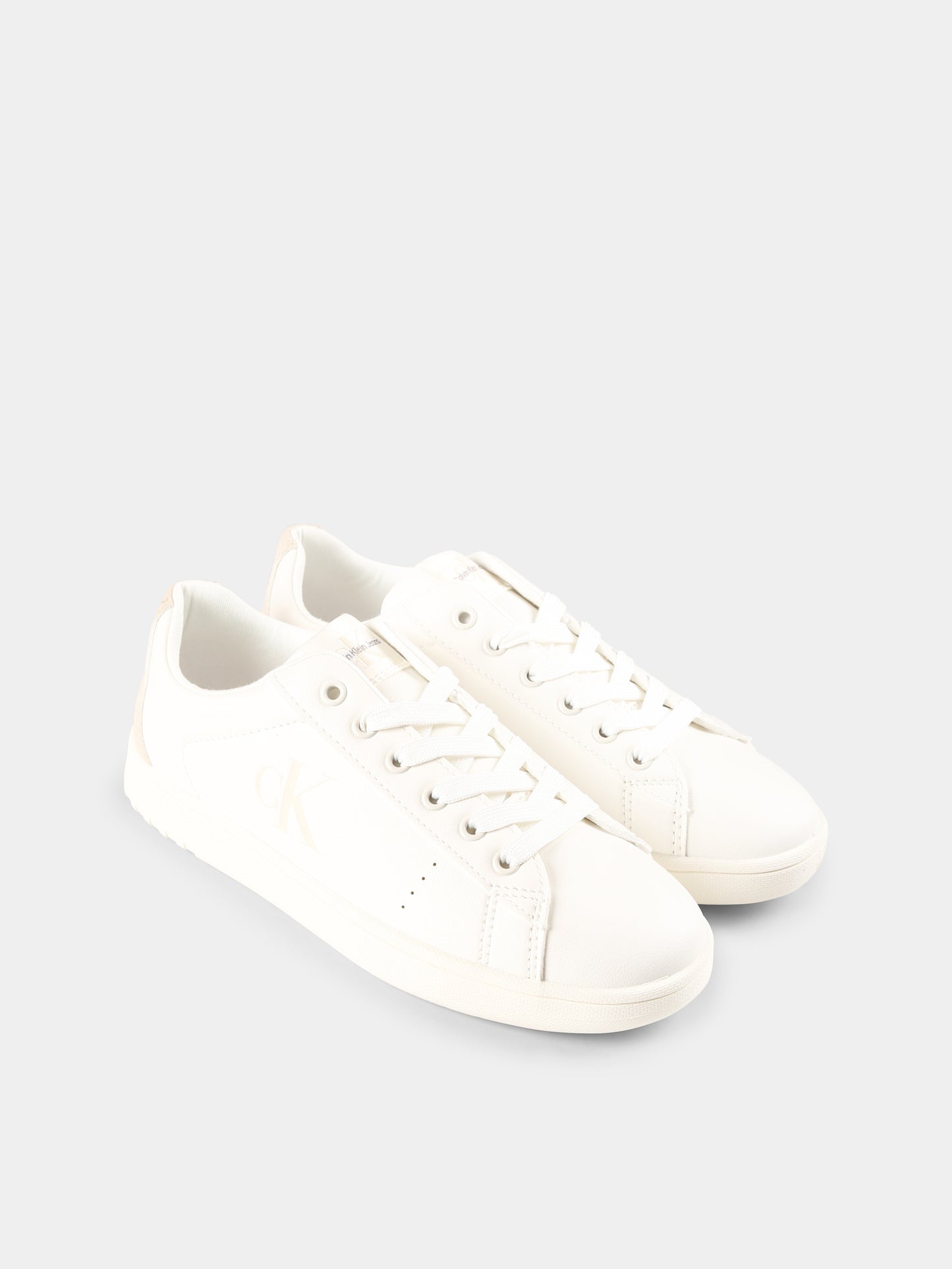 Sneakers avorio per bambini con logo,Calvin Klein Kids,V3X9 82082 1355A472