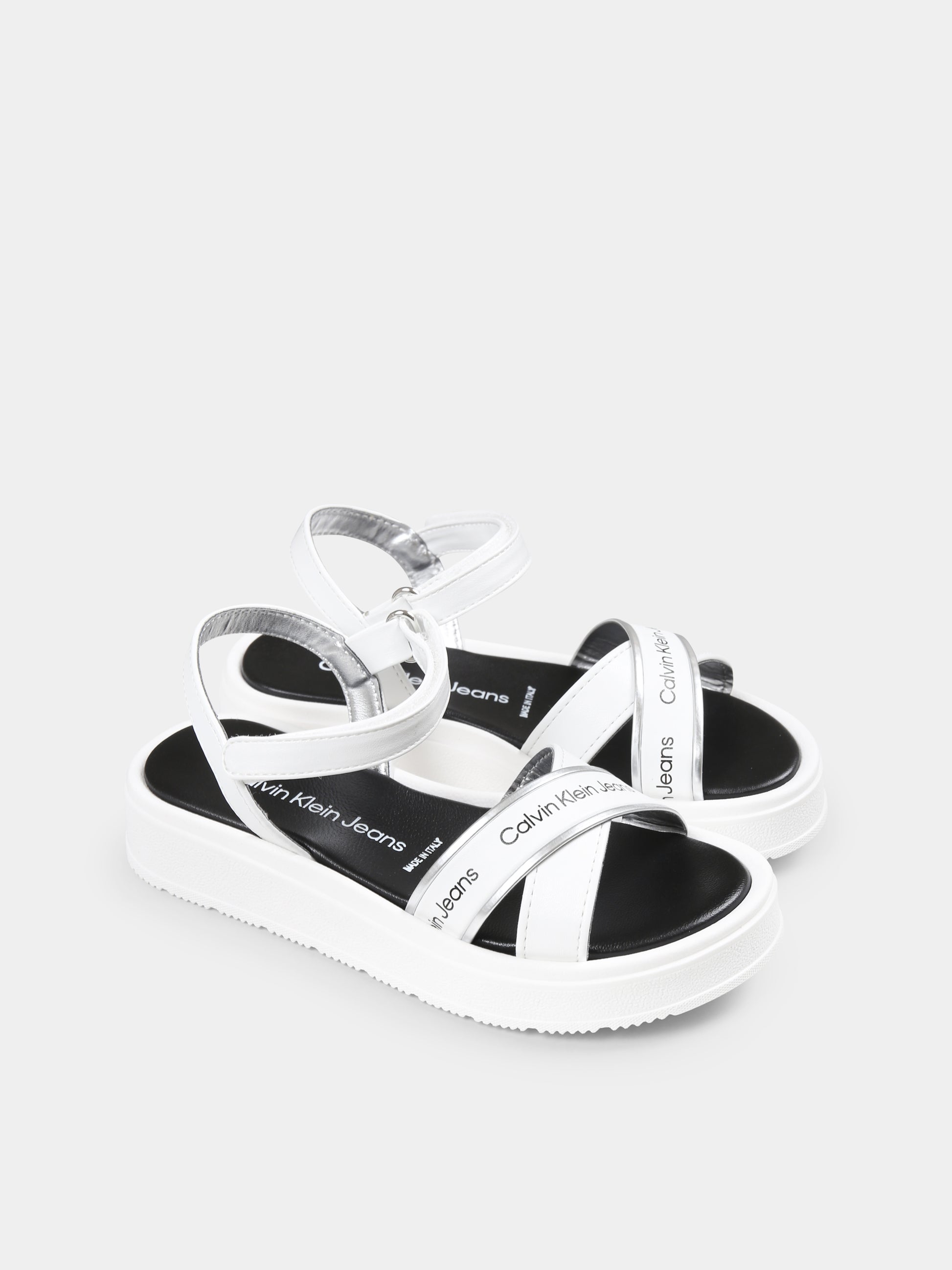 Sandali bianchi per bambina con logo,Calvin Klein Kids,V4A2 82054 0371X025