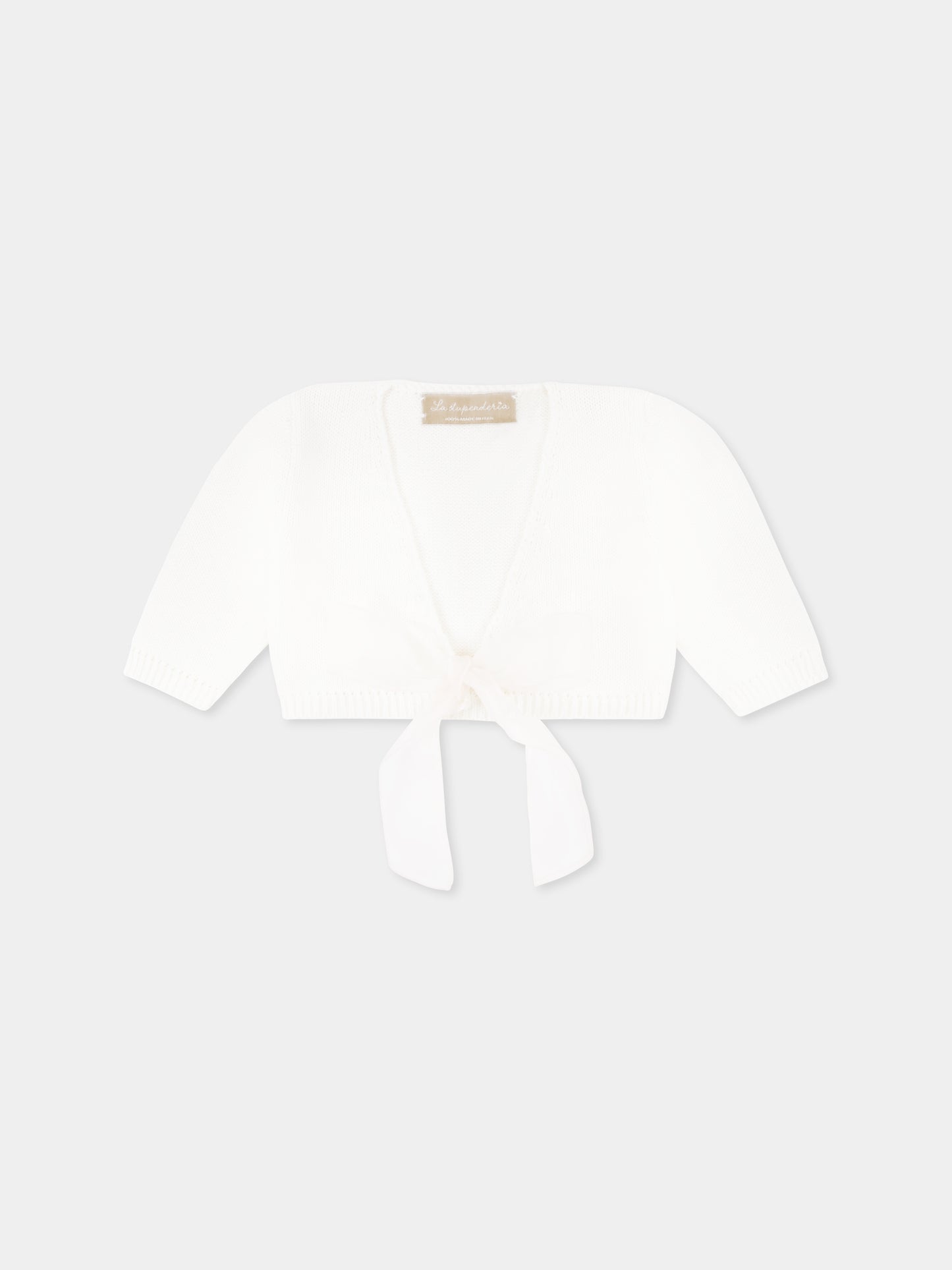 Cardigan avorio per neonata con fiocco,La Stupenderia,SCSC52802 O23