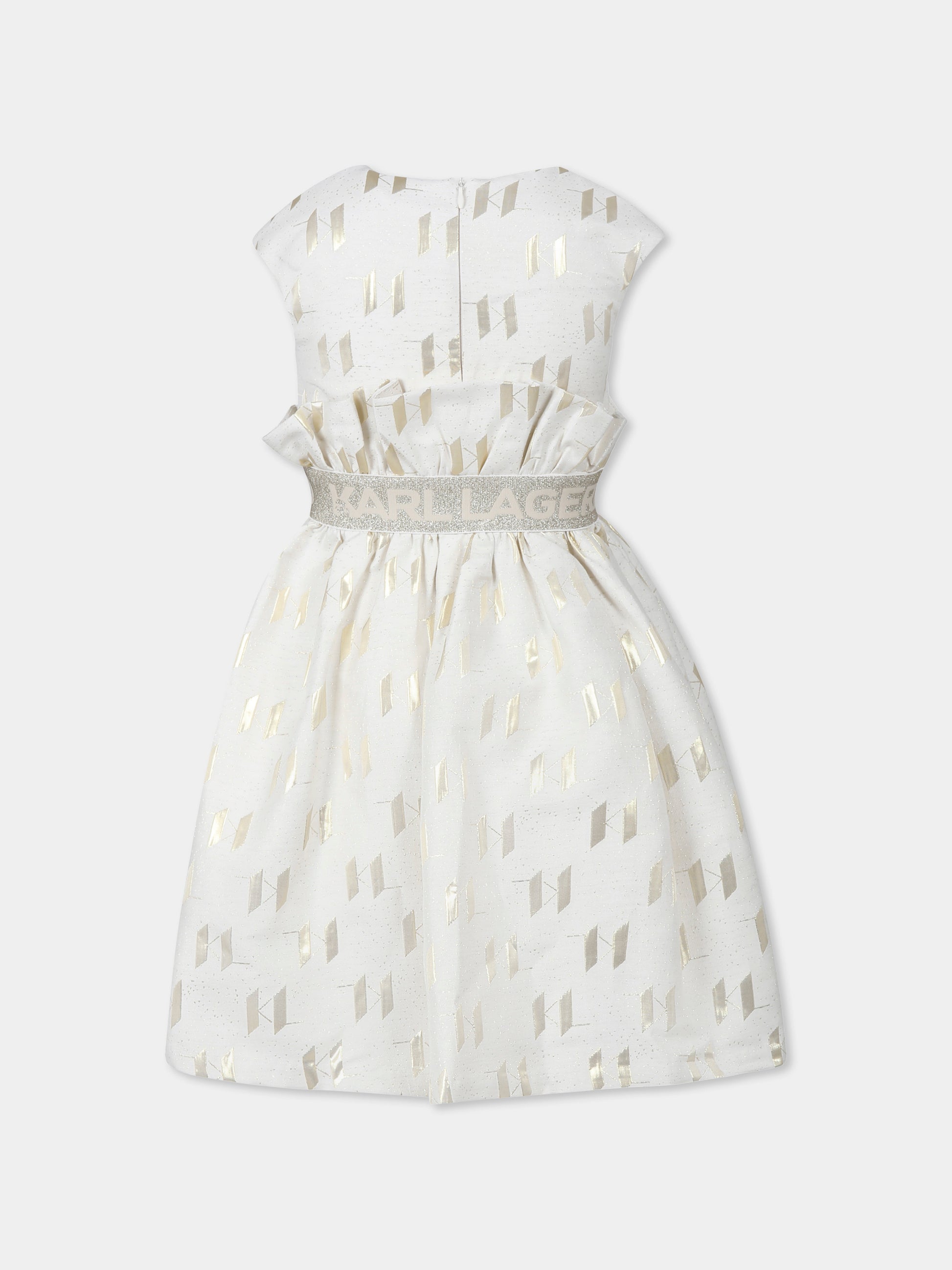 Vestito avorio per bambina con logo all over,Karl Lagerfeld Kids,Z30465 N81