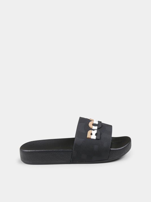 Ciabatte nere per bambino con logo,Boss,J52269 09B