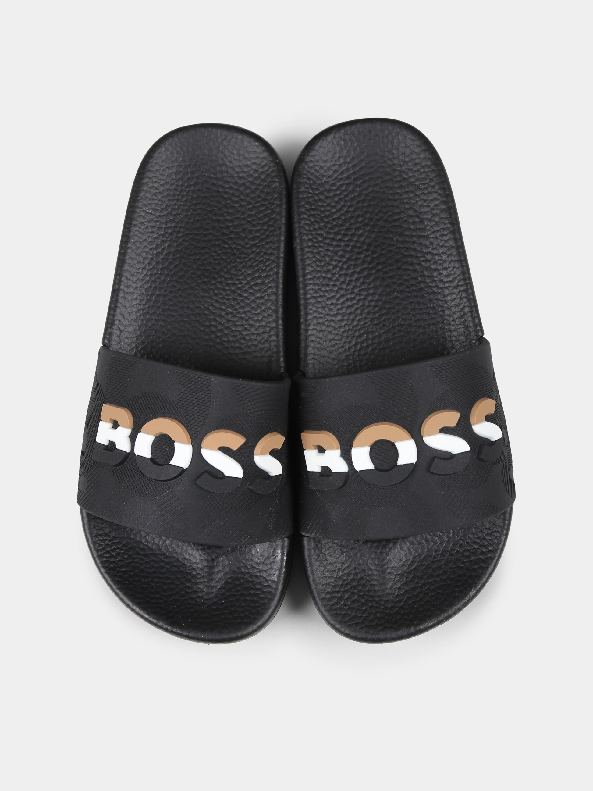 Ciabatte nere per bambino con logo,Boss,J52269 09B