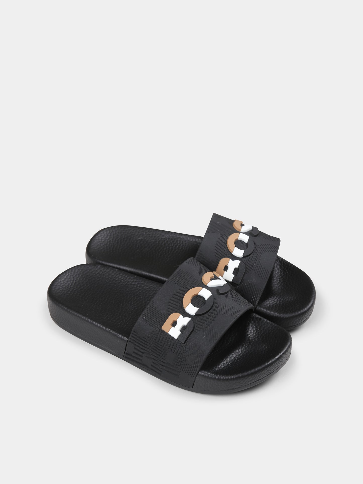 Ciabatte nere per bambino con logo,Boss,J52269 09B