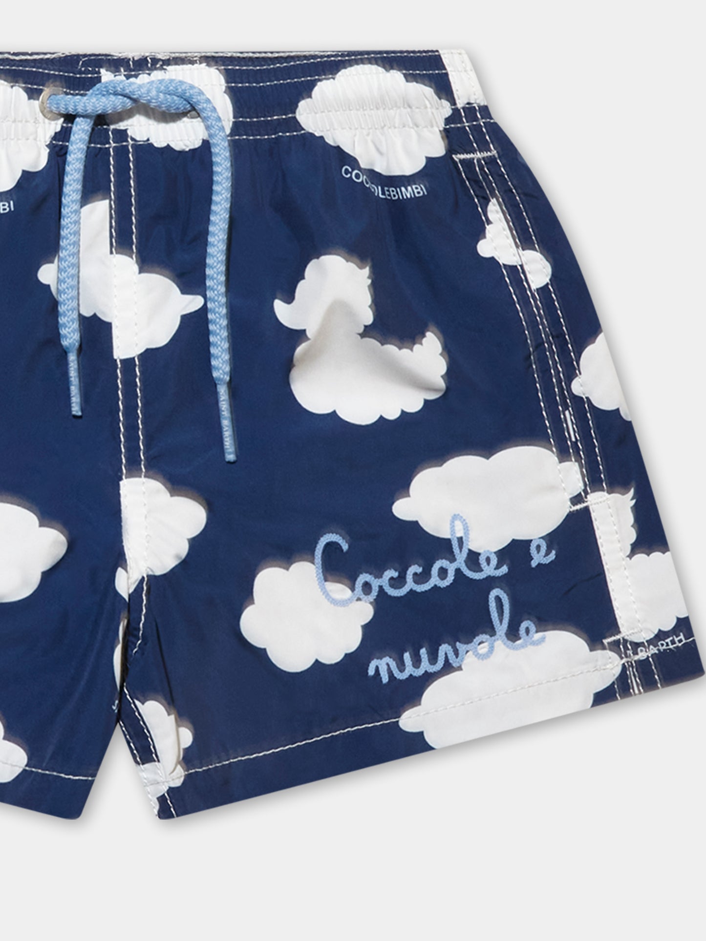 Blue swimsuit for boy with Ducky clouds