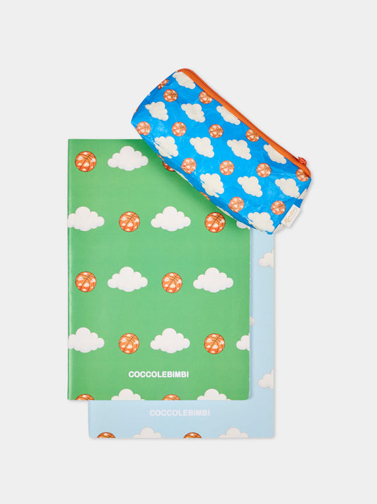 Set di 2 quaderni e astuccio con stampa basket