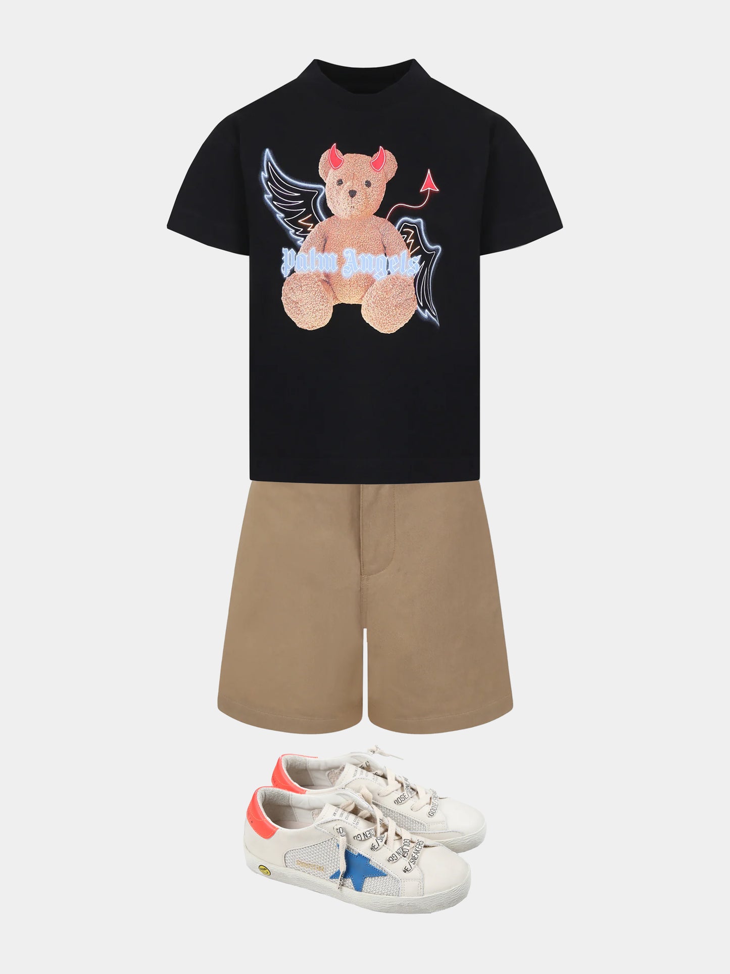 Beige shorts for baby boy with embroidered logo