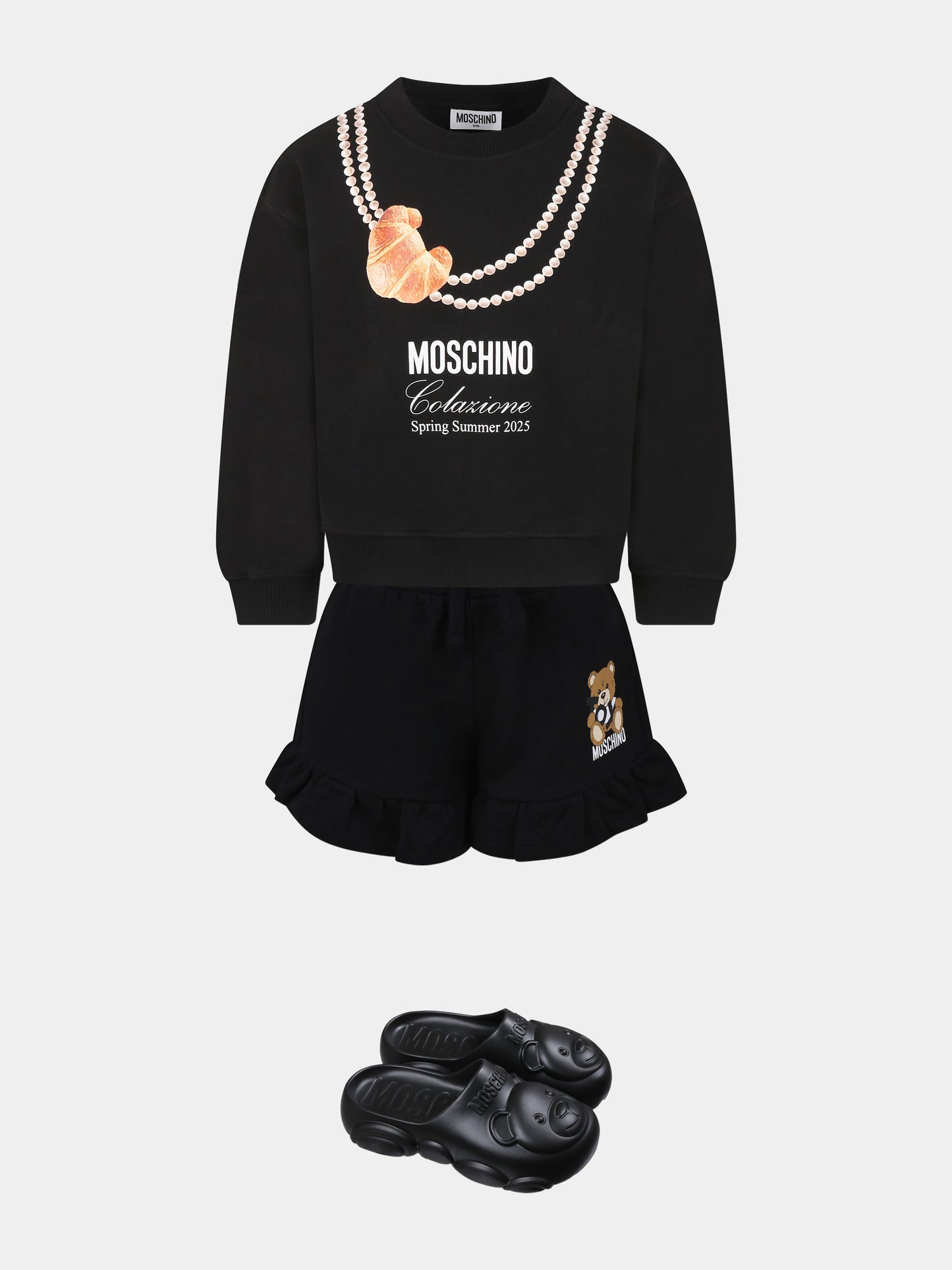 Black sweatshirt for girl with Italian croissant print