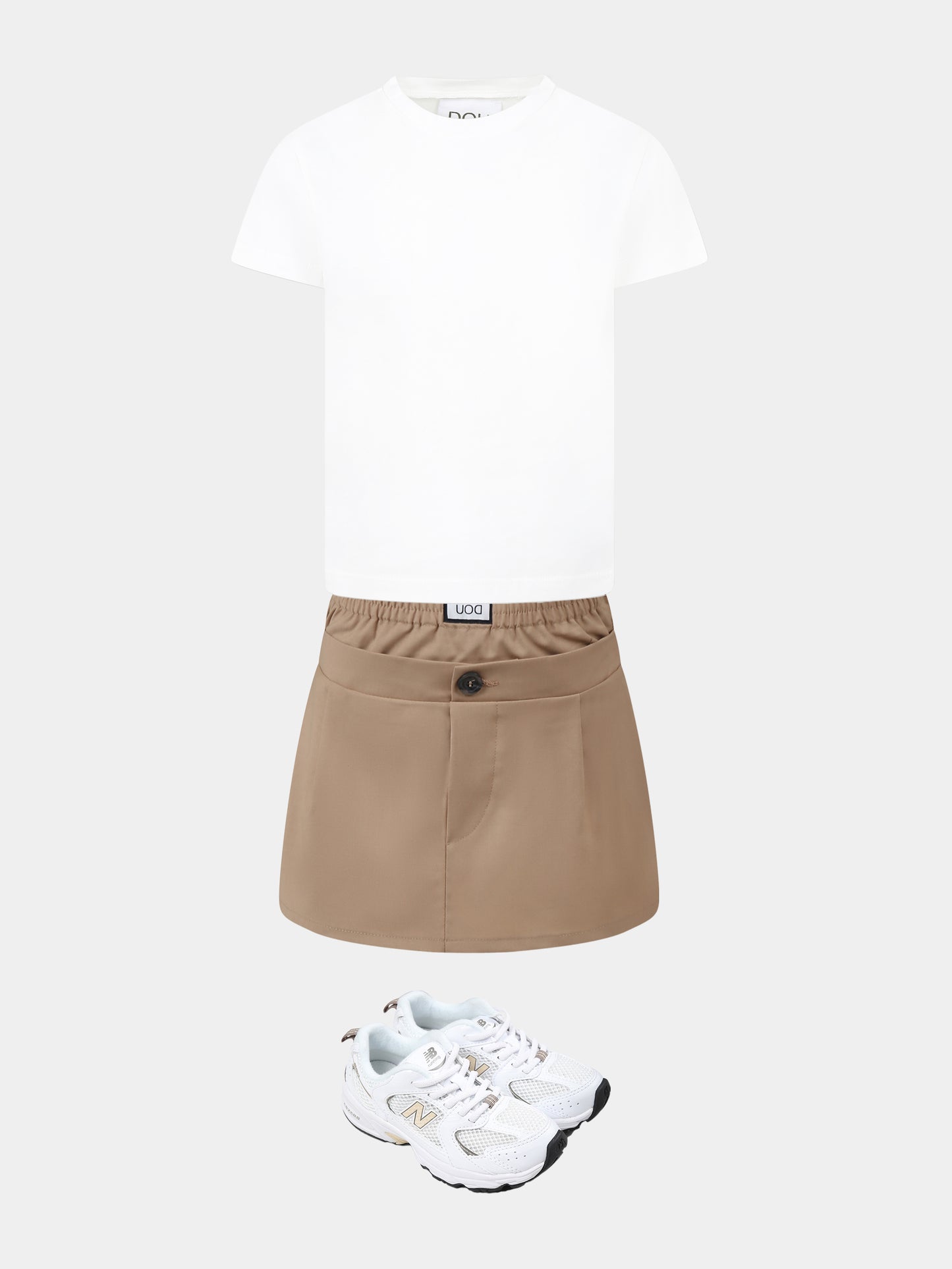 Beige skirt for girl with logo patch