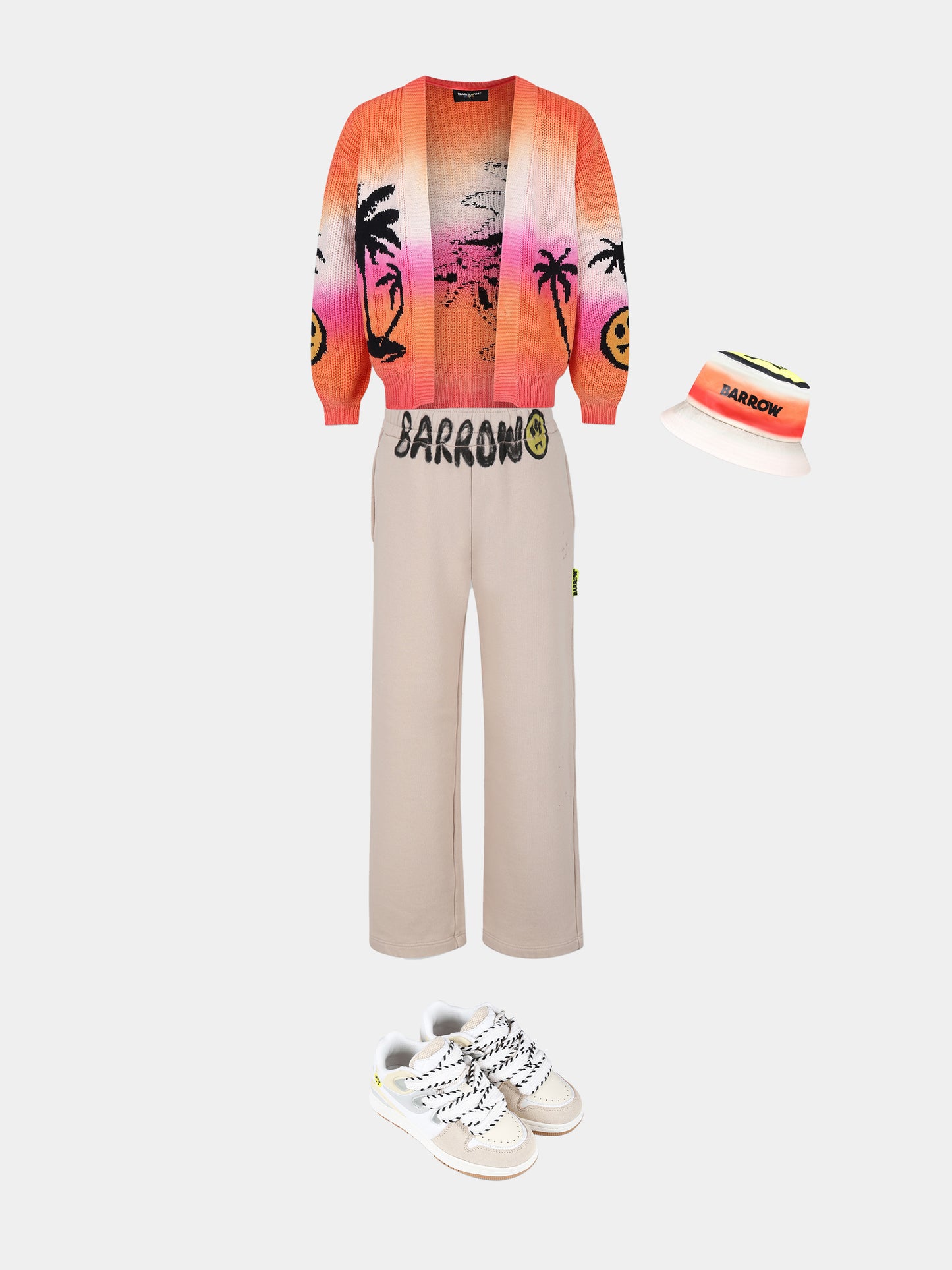 Orange cardigan for kids with smiley and palm tree