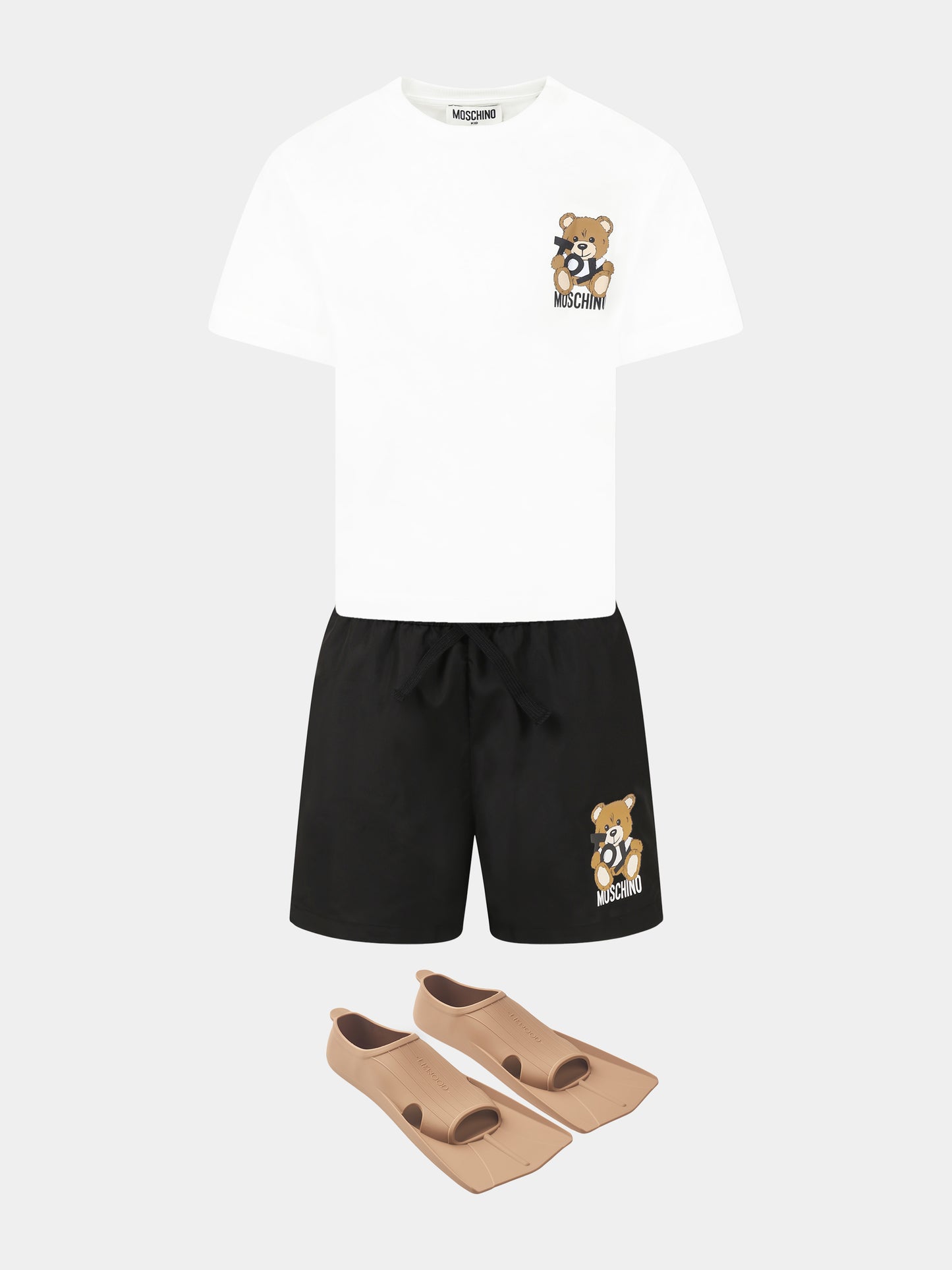 Black swim shorts for boy with Teddy Bear