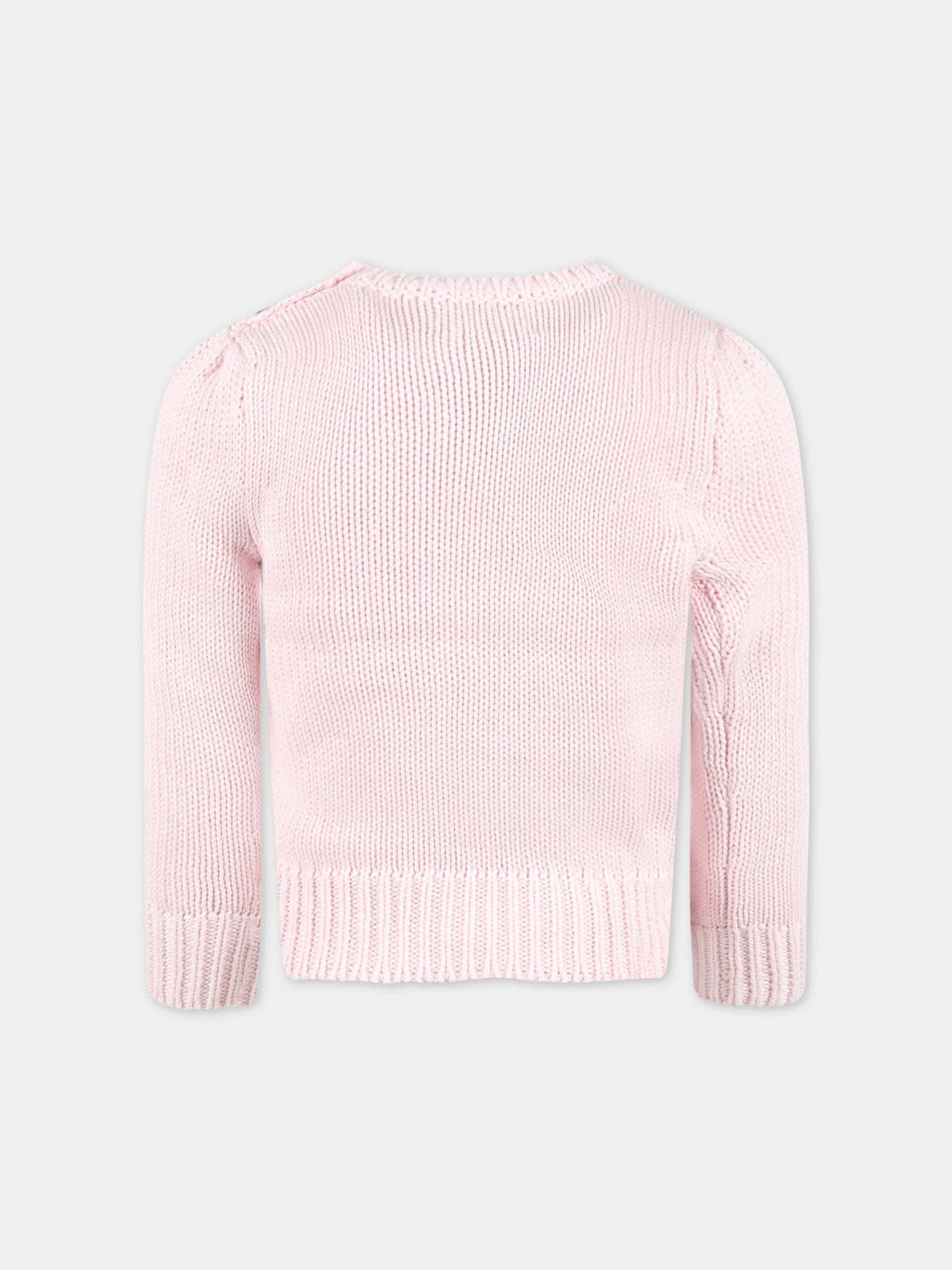 Maglione rosa bambina con bandiera,Ralph Lauren Kids,668609003