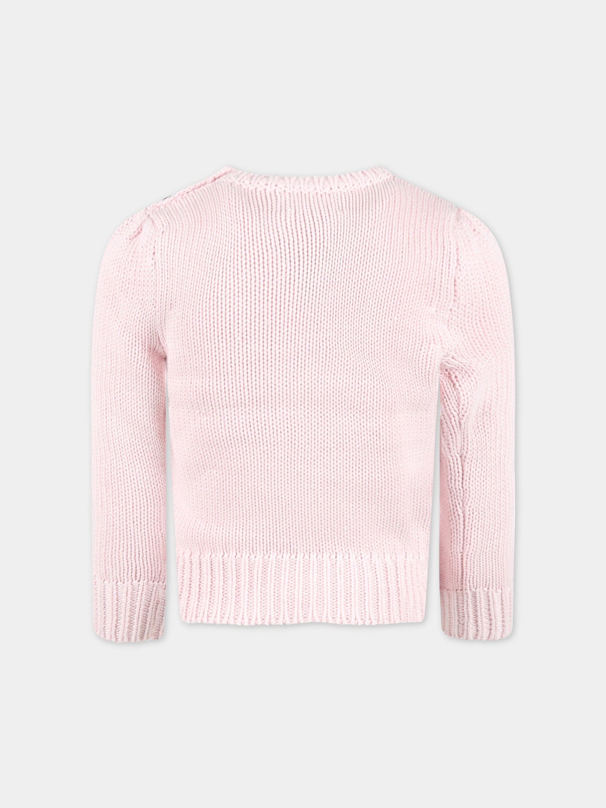 Maglione rosa bambina con bandiera,Ralph Lauren Kids,668609003