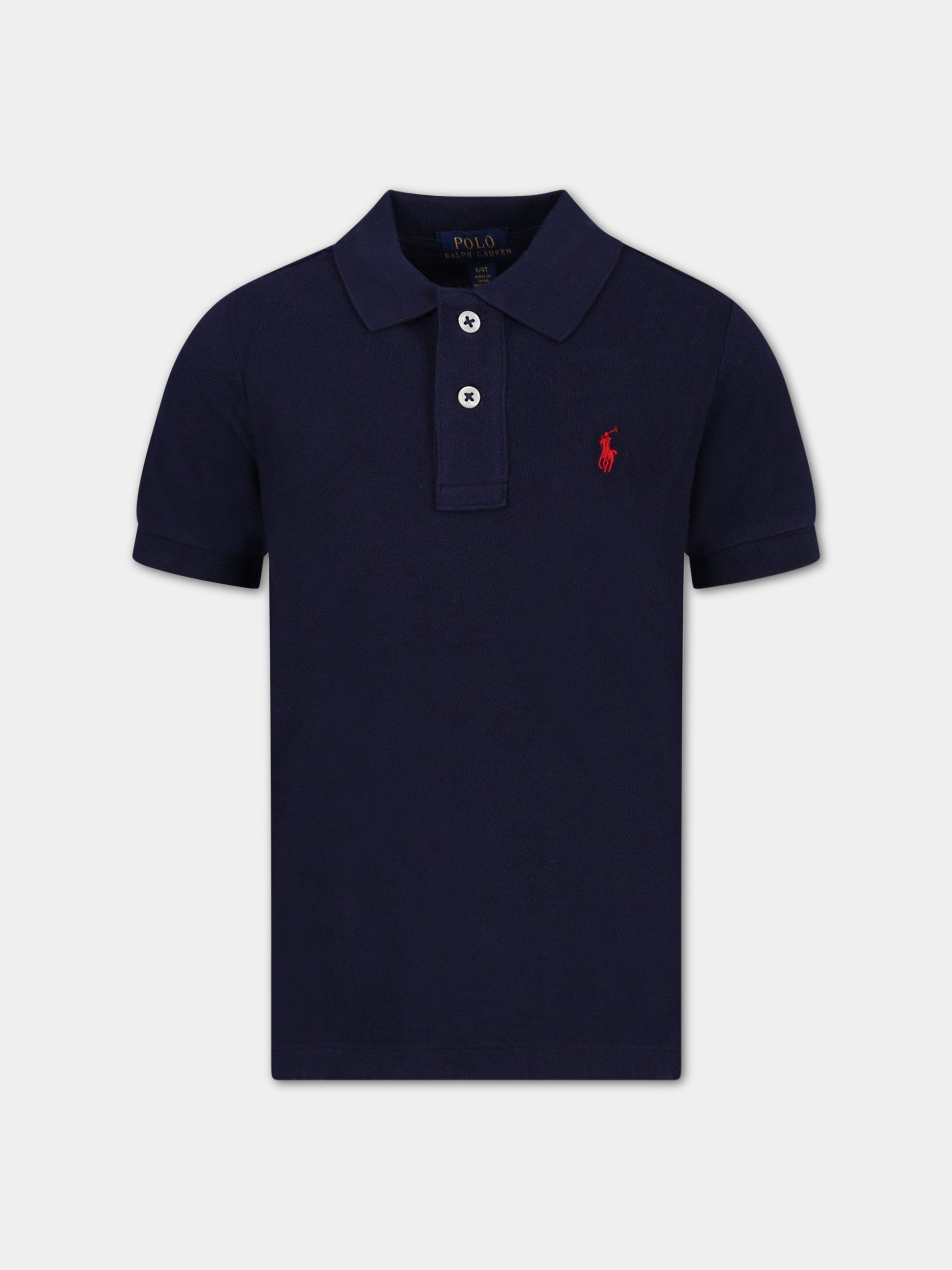 Polo blu per bambino con iconico cavallino rosso,Ralph Lauren Kids,603252005