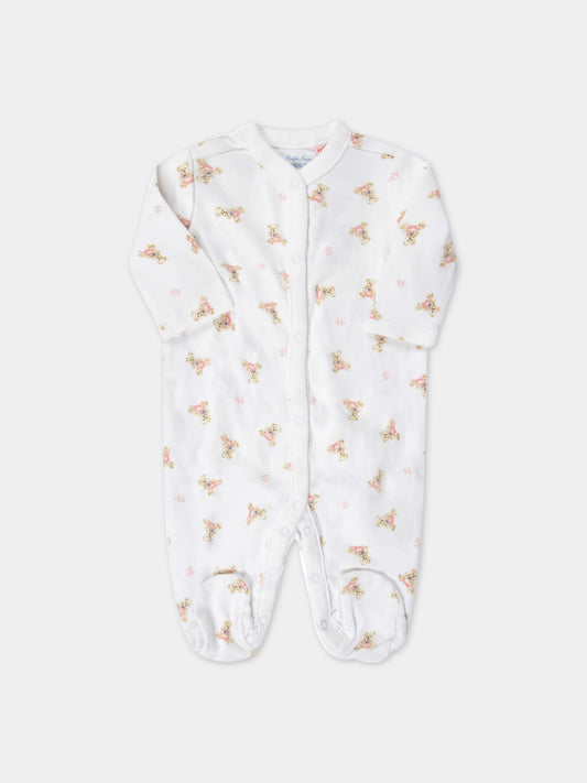 Tutina bianca per neonata con Teddy Bear e logo rosa,Ralph Lauren Kids,682708001