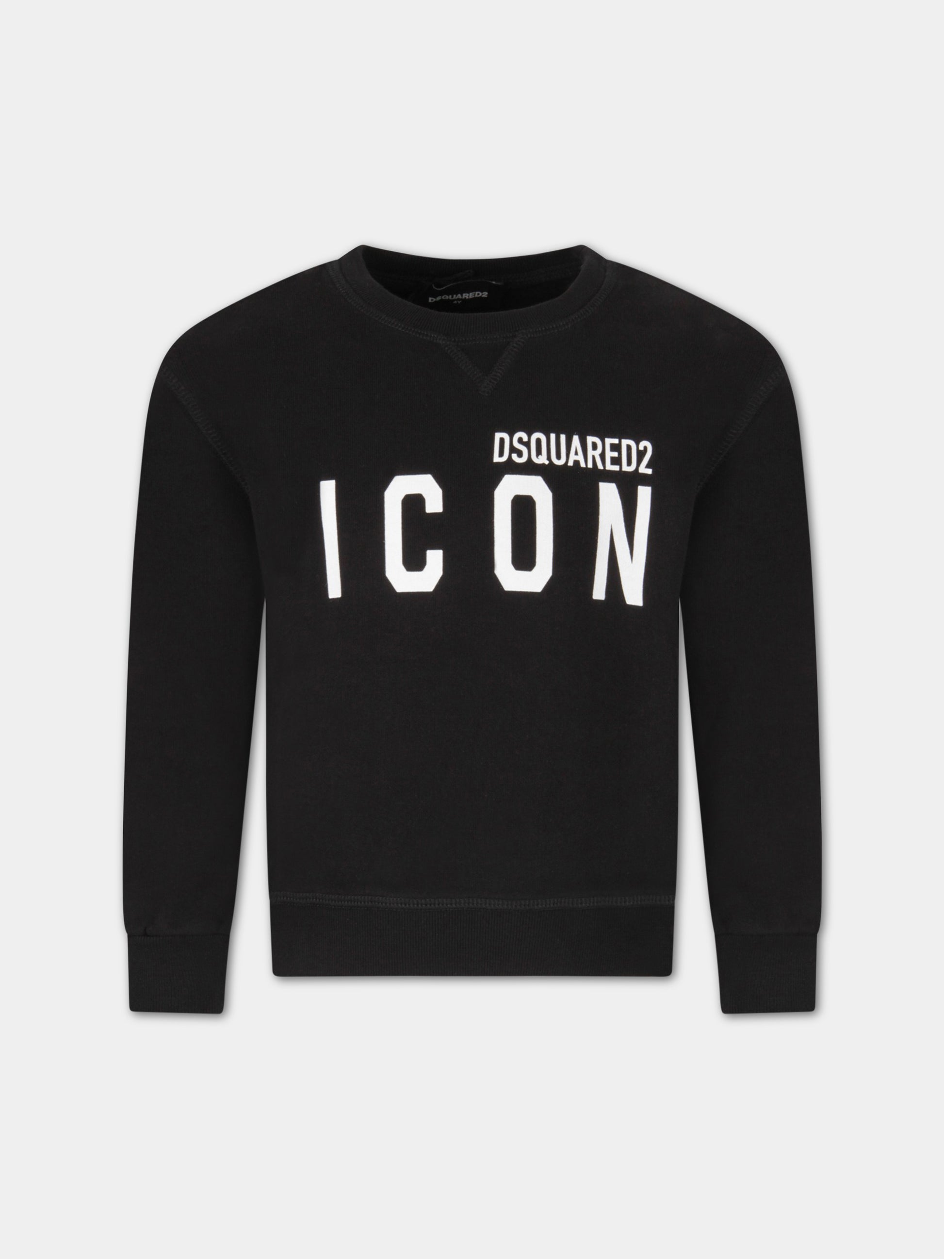 Felpa nera per bambini con logo bianco,Dsquared2,DQ049U D002Y DQ900