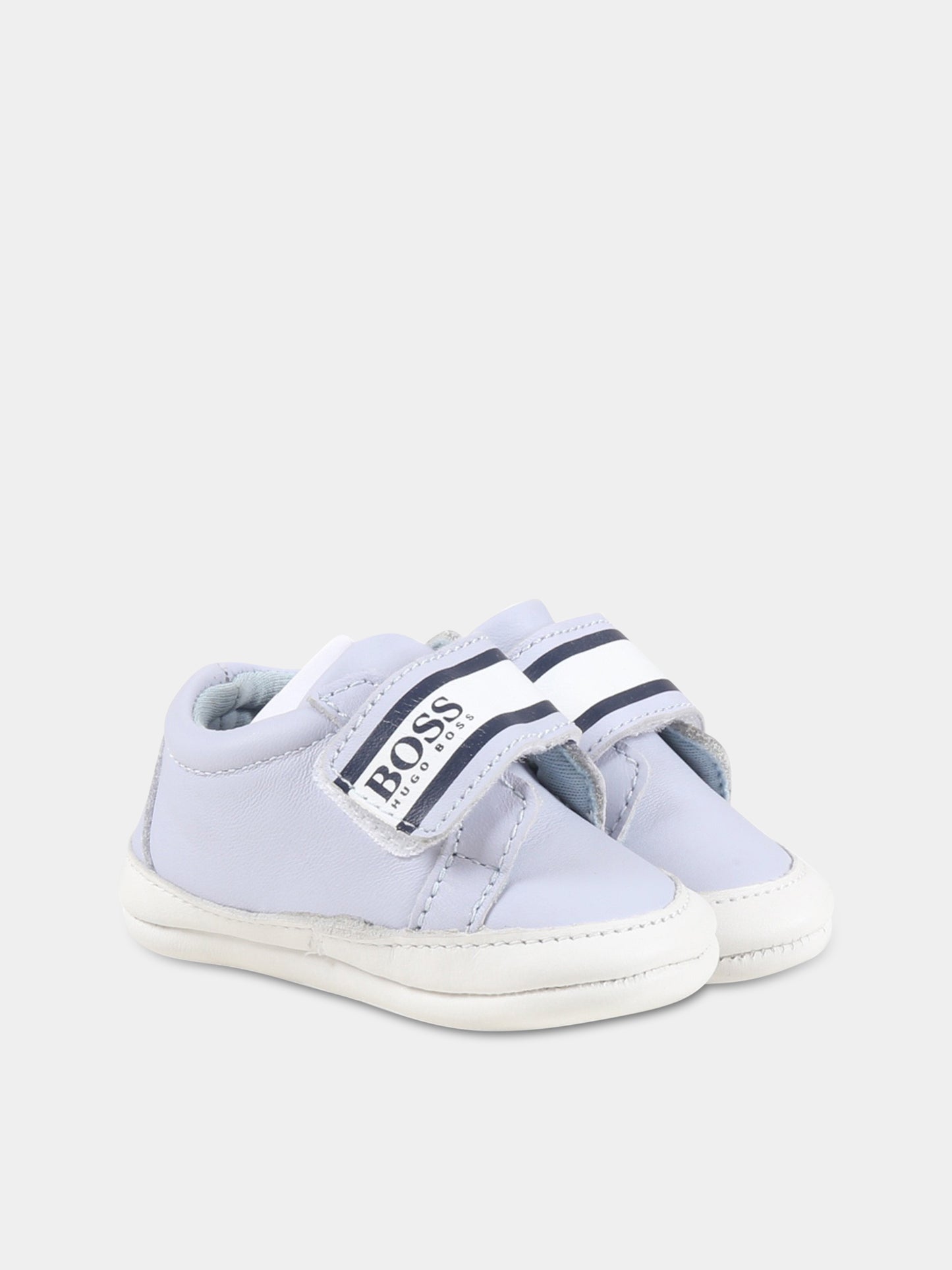 Sneakers celesti da culla per neonato con logo,Hugo Boss,J99100 771