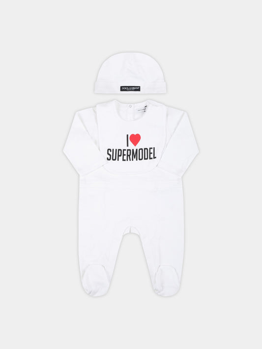Set bianco per neonati con cuore rosso,Dolce & Gabbana Kids,L2JOU7 G7BIZ HW3FP