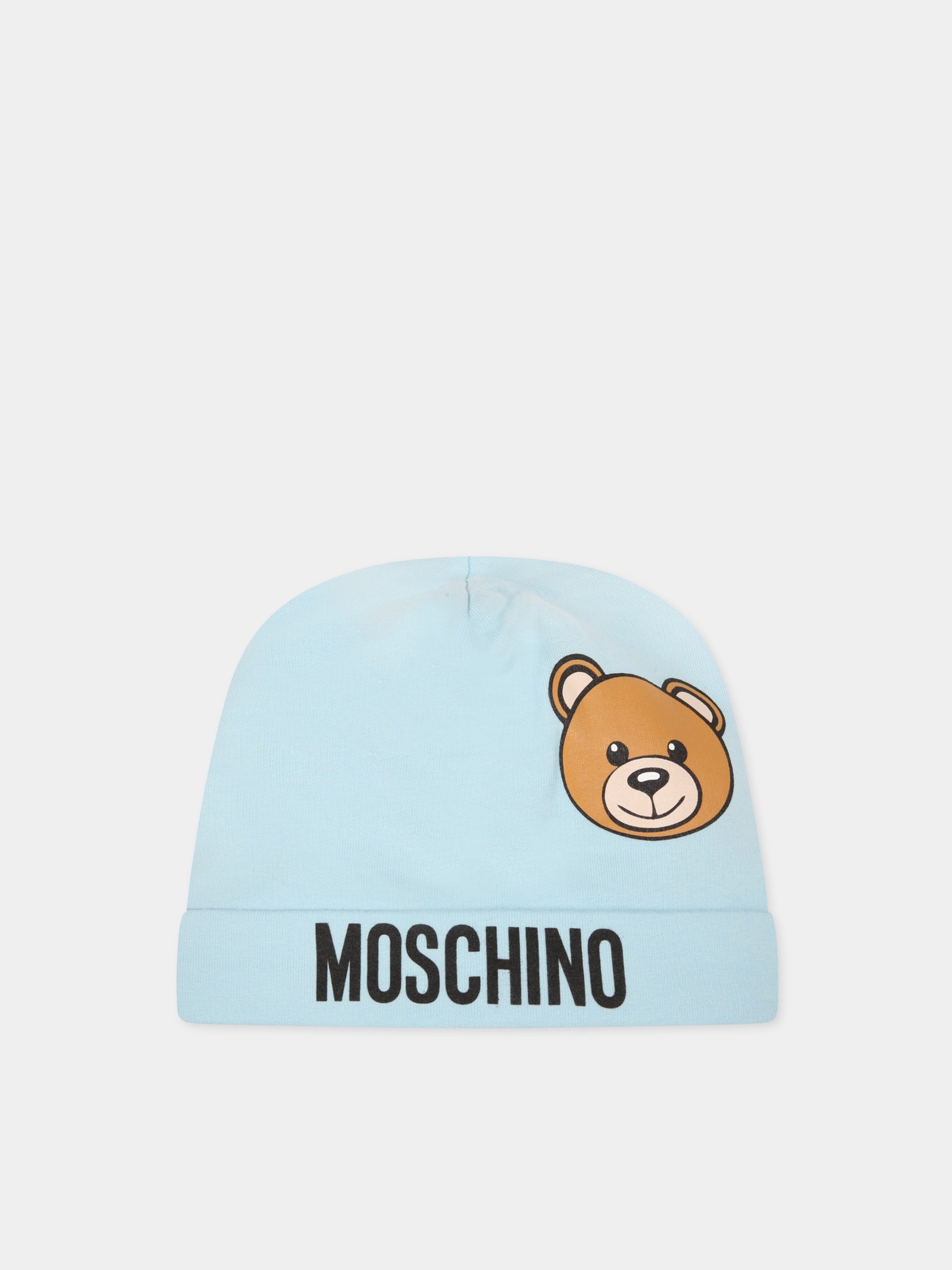 Cappello celeste per neonato con teddy bear,Moschino Kids,MUX047 LDA14 40304
