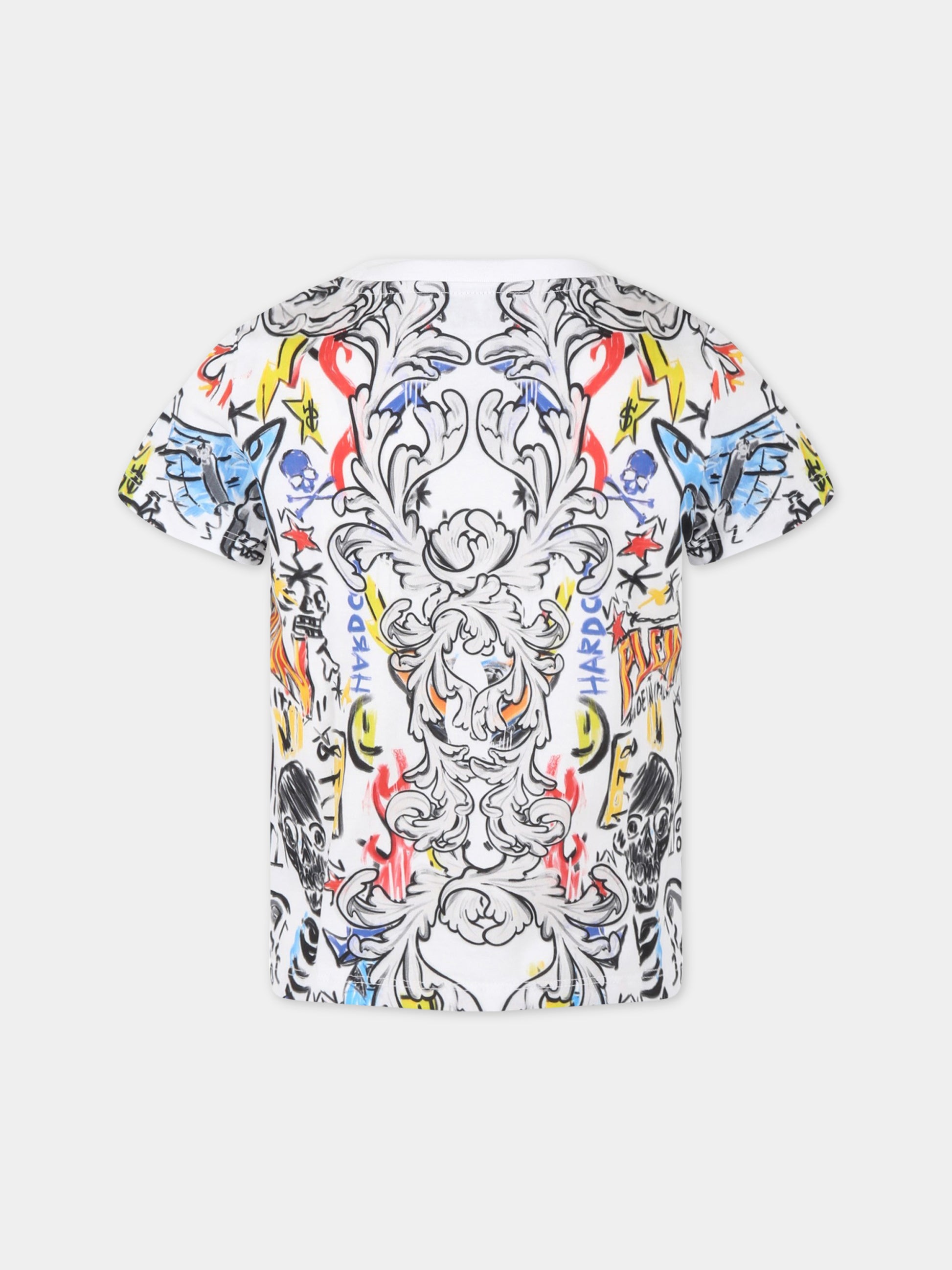 T-shirt bianca per bambino con loghi,Philipp Plein Junior,2PM004 LAA26 WHITE BAS