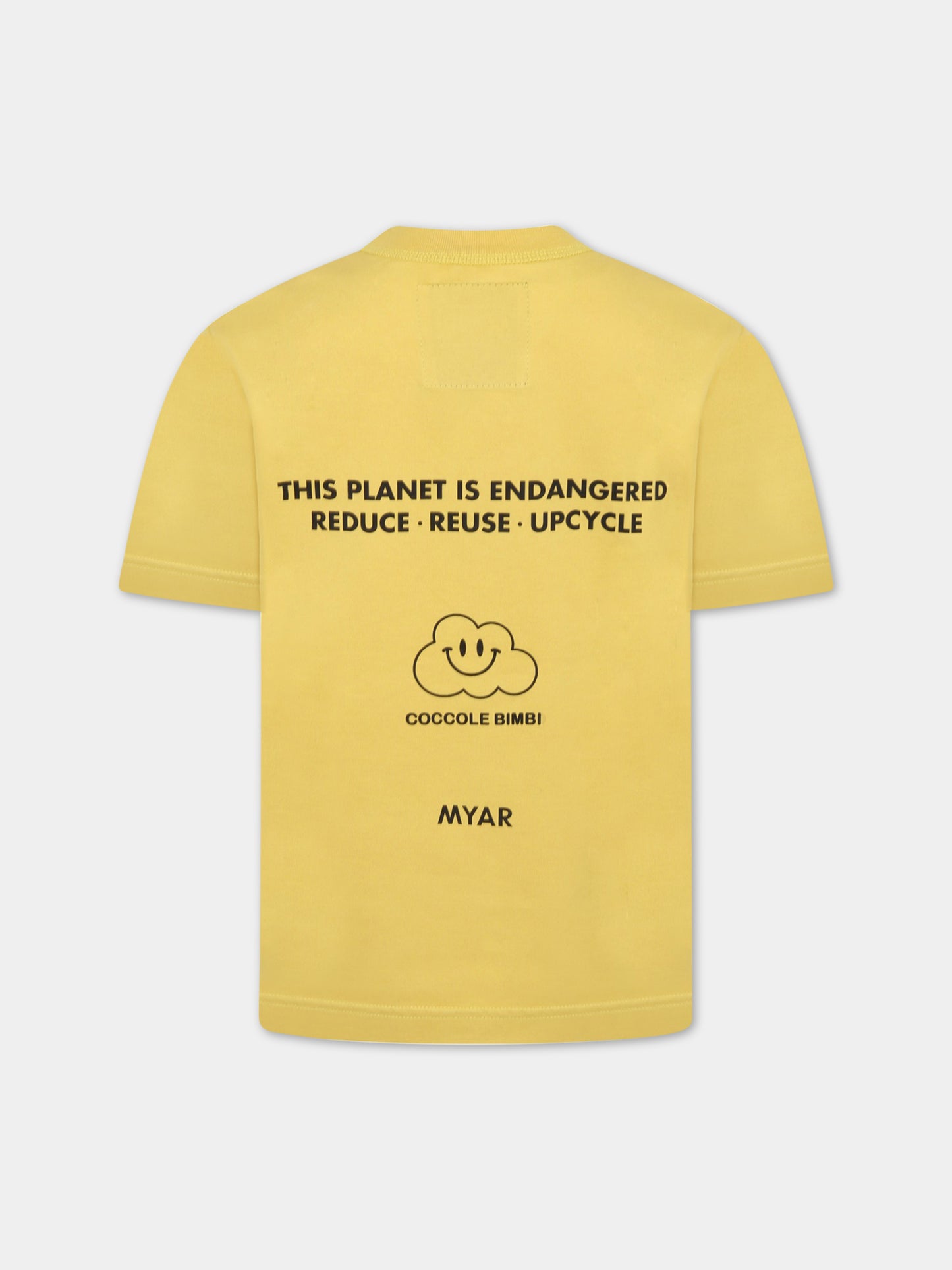 T-shirt gialla per bambini con stampa grigia e loghi,Myar X Coccolebimbi,MY0018 MY013 MY201-4