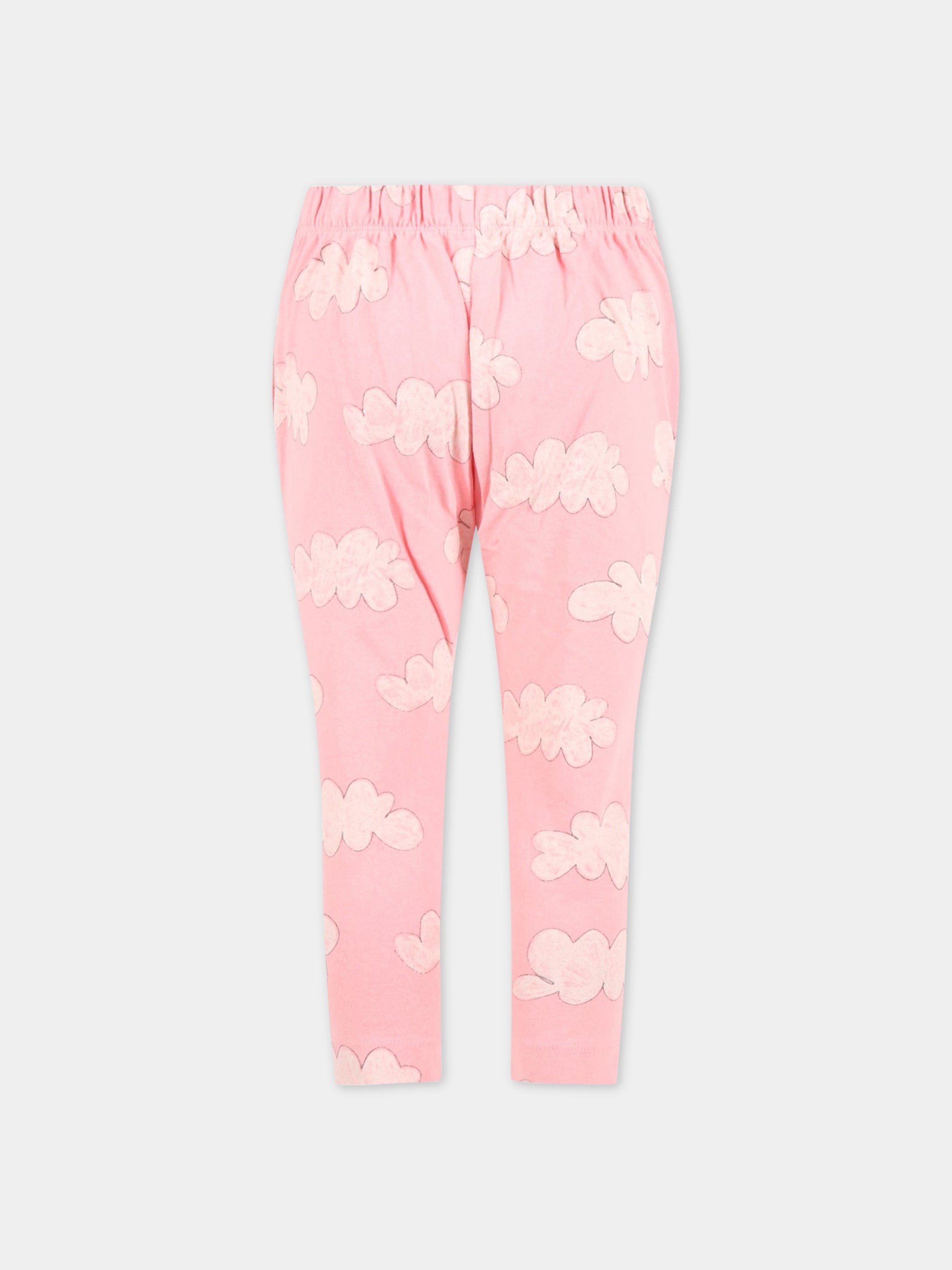 Pantaloni rosa da tuta per bambina con nuvole e logo rosso,The Animals Observatory,S23024 152