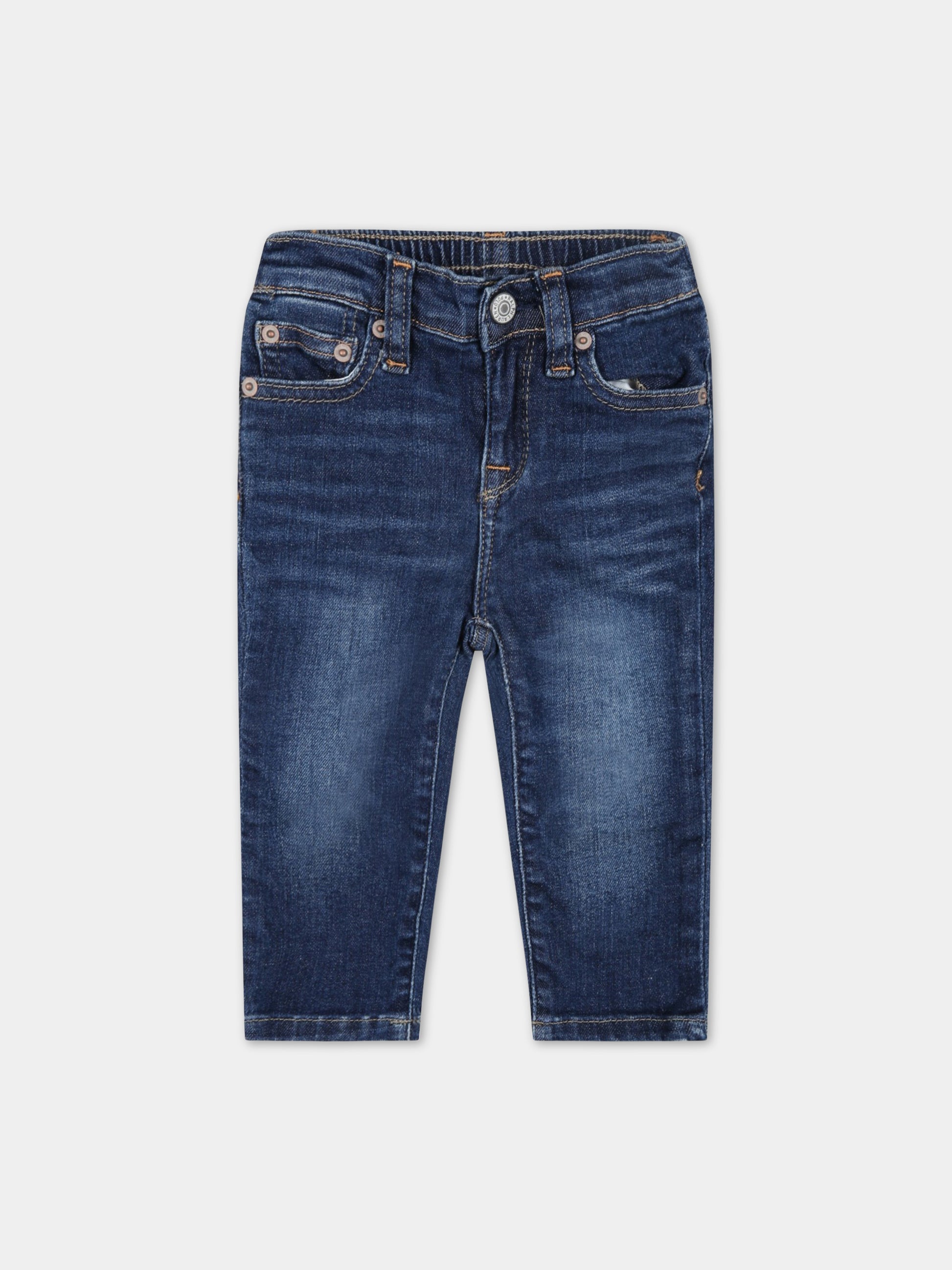 Jeans blu per neonato con patch logato,Ralph Lauren Kids,800717001B