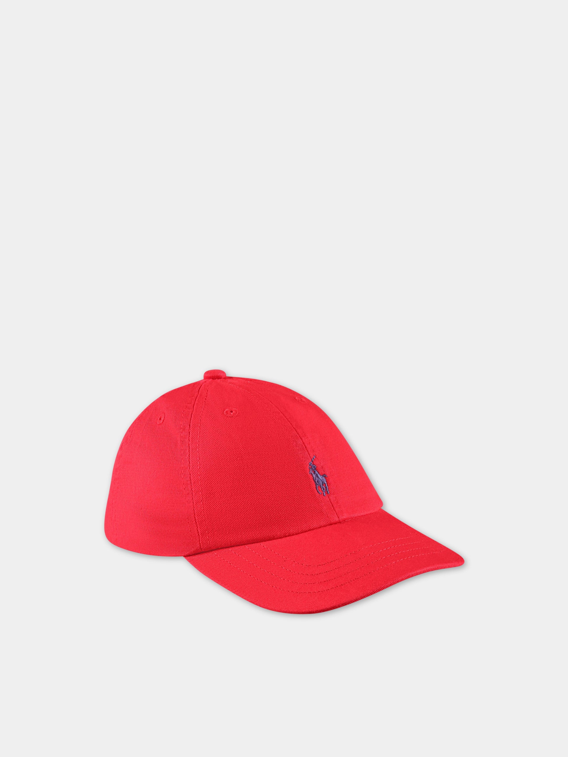 Cappello rosso per neonato con pony blu,Ralph Lauren Kids,552489003