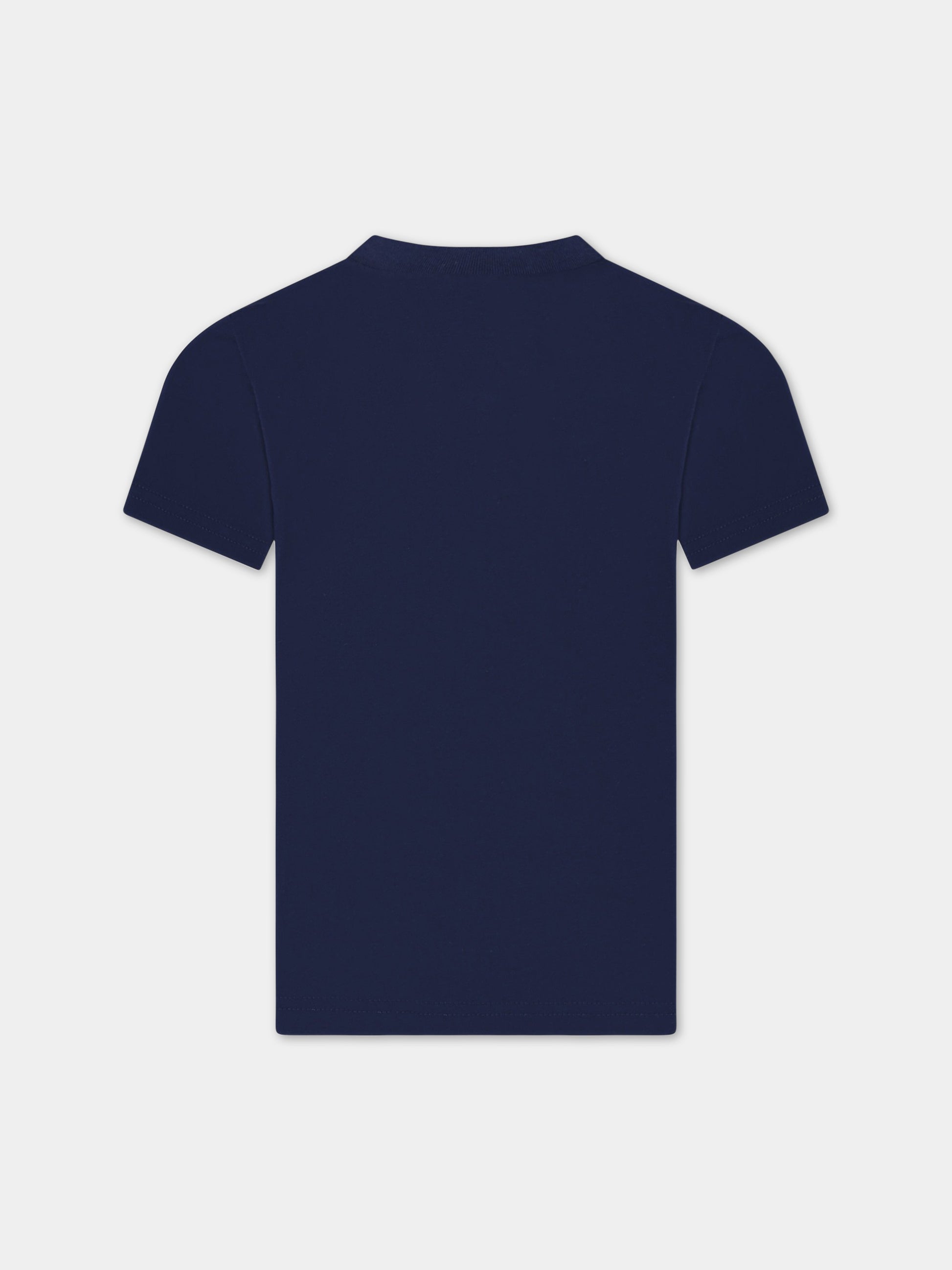 T-shirt blu per bambino con Polo Bear e logo bianco,Ralph Lauren Kids,853828013