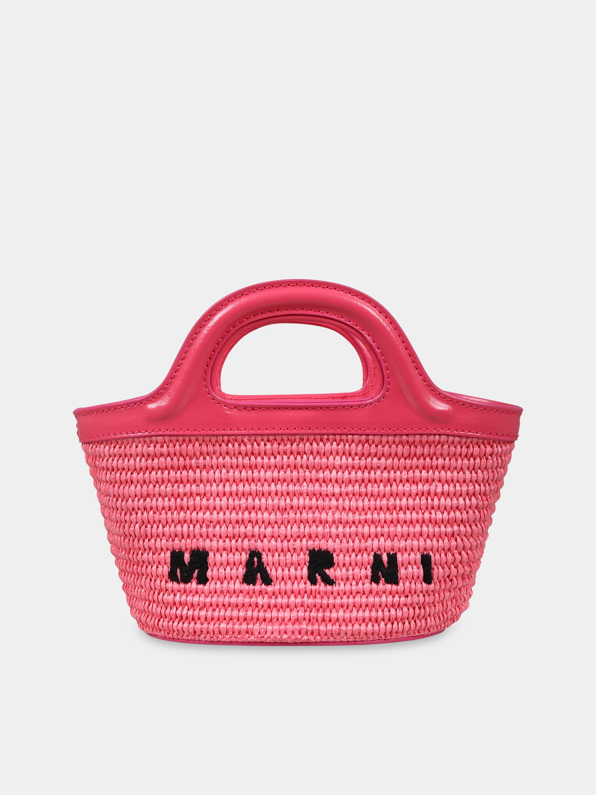 Borsa rosa in rafia per bambina con logo nero,Marni Kids,M00814 P3860 00C73